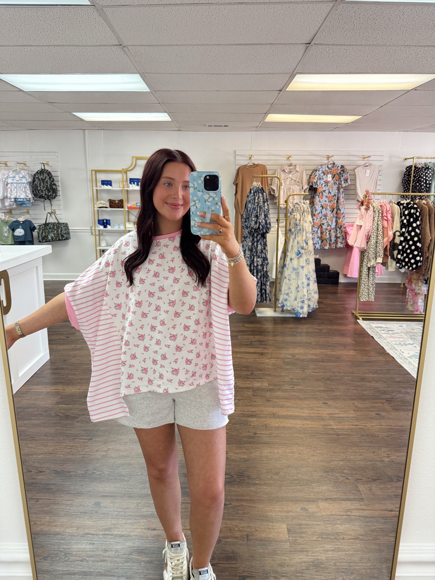 Floral Striped Top | Pink