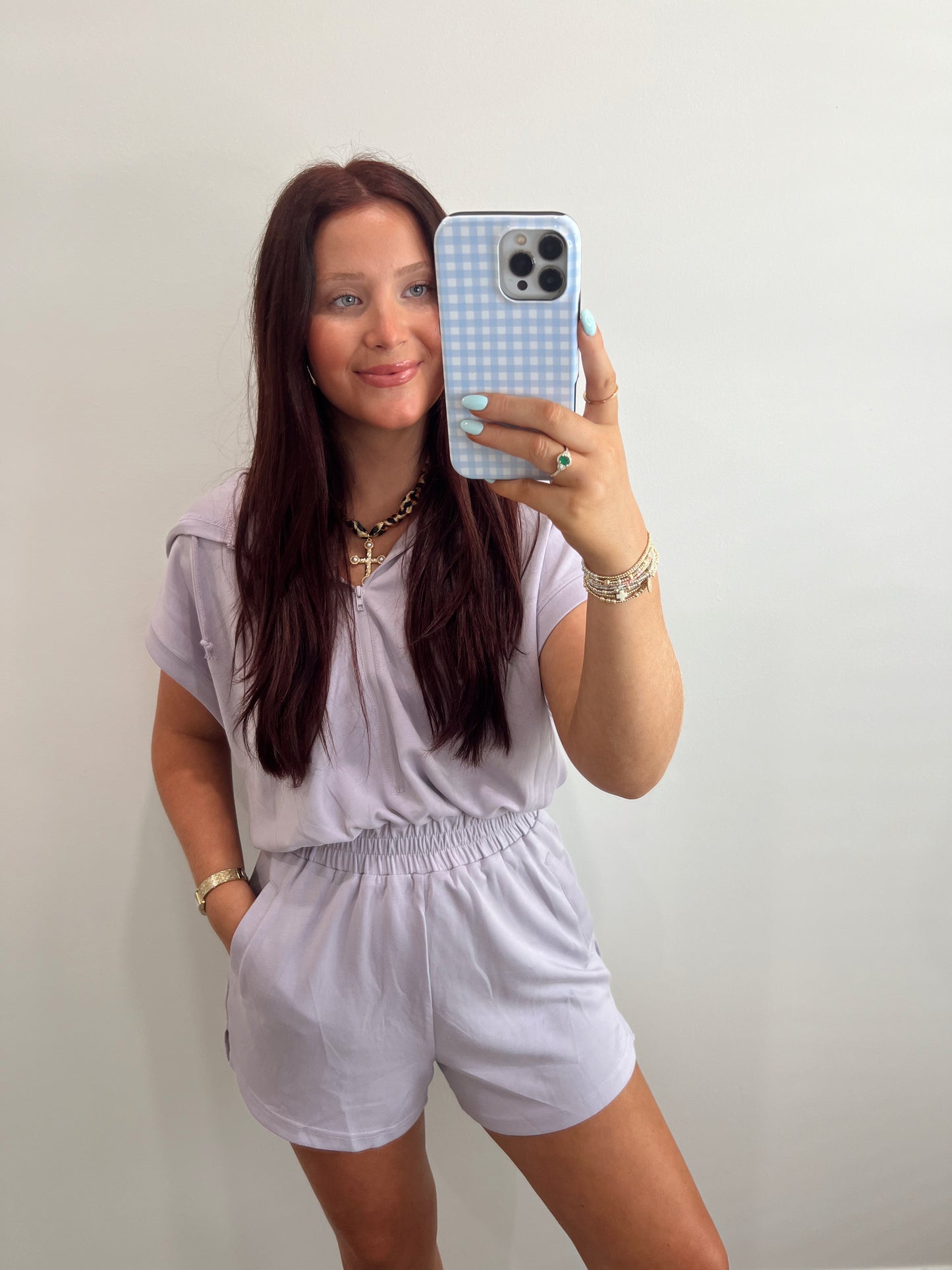 Half Zip Hooded Romper | LILAC