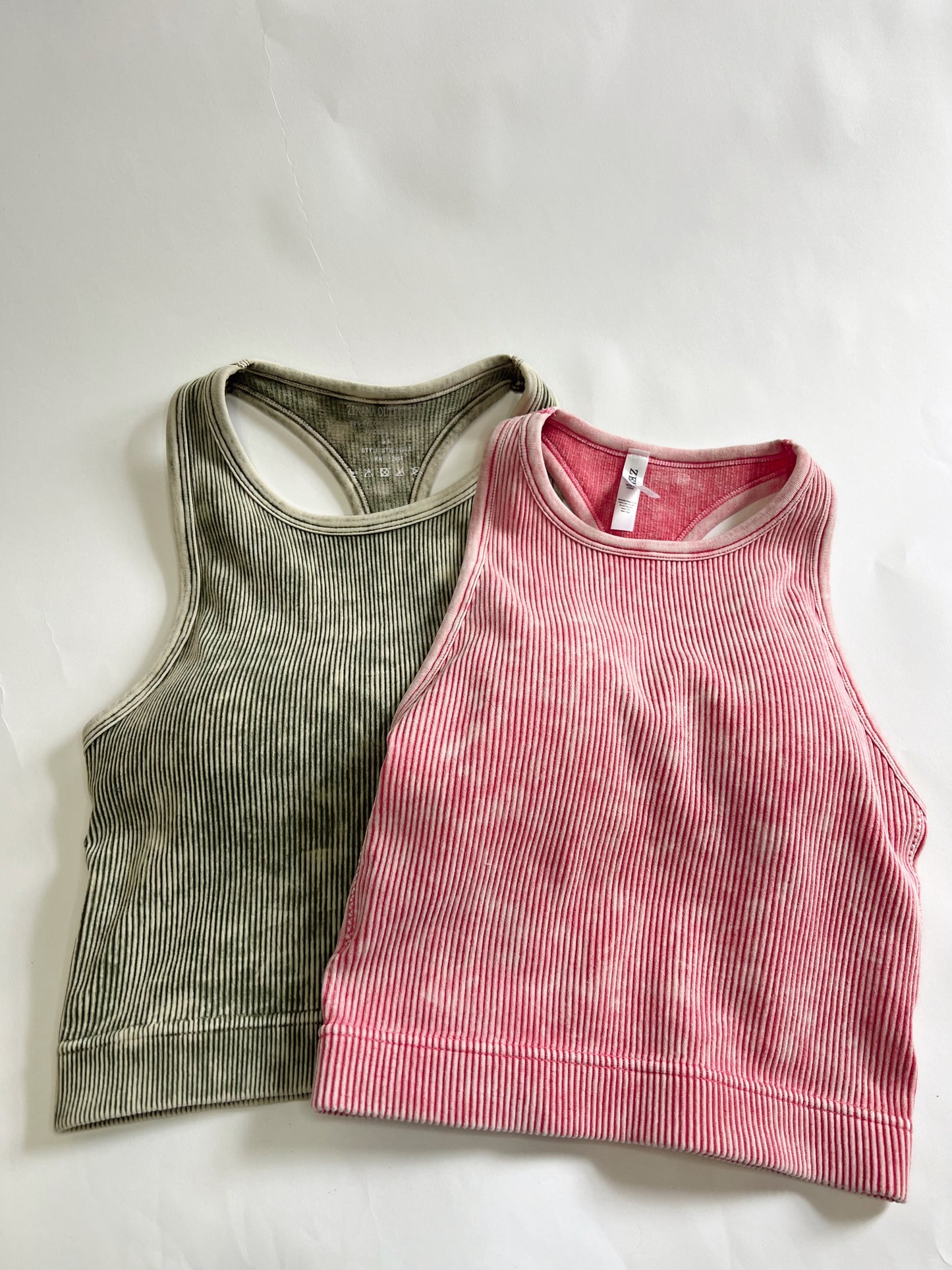 The Ribbed Tank (Padded) | OLIVE & ASH PINK