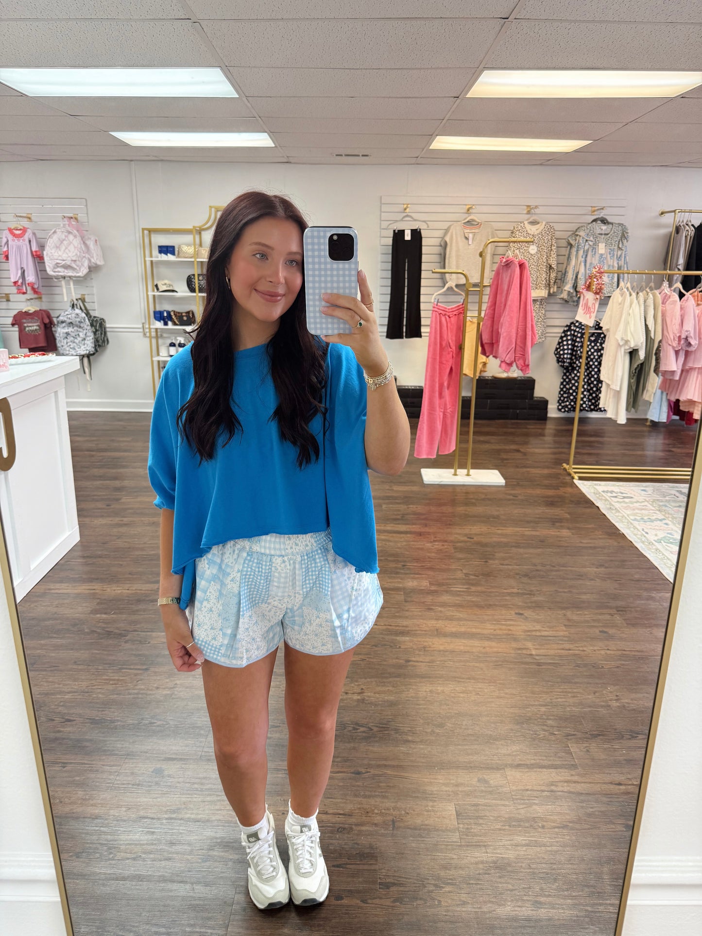 Flower With Checker Patchwork Shorts