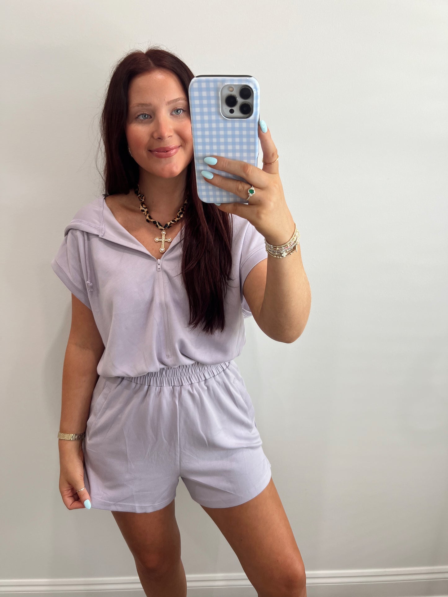 Half Zip Hooded Romper | LILAC