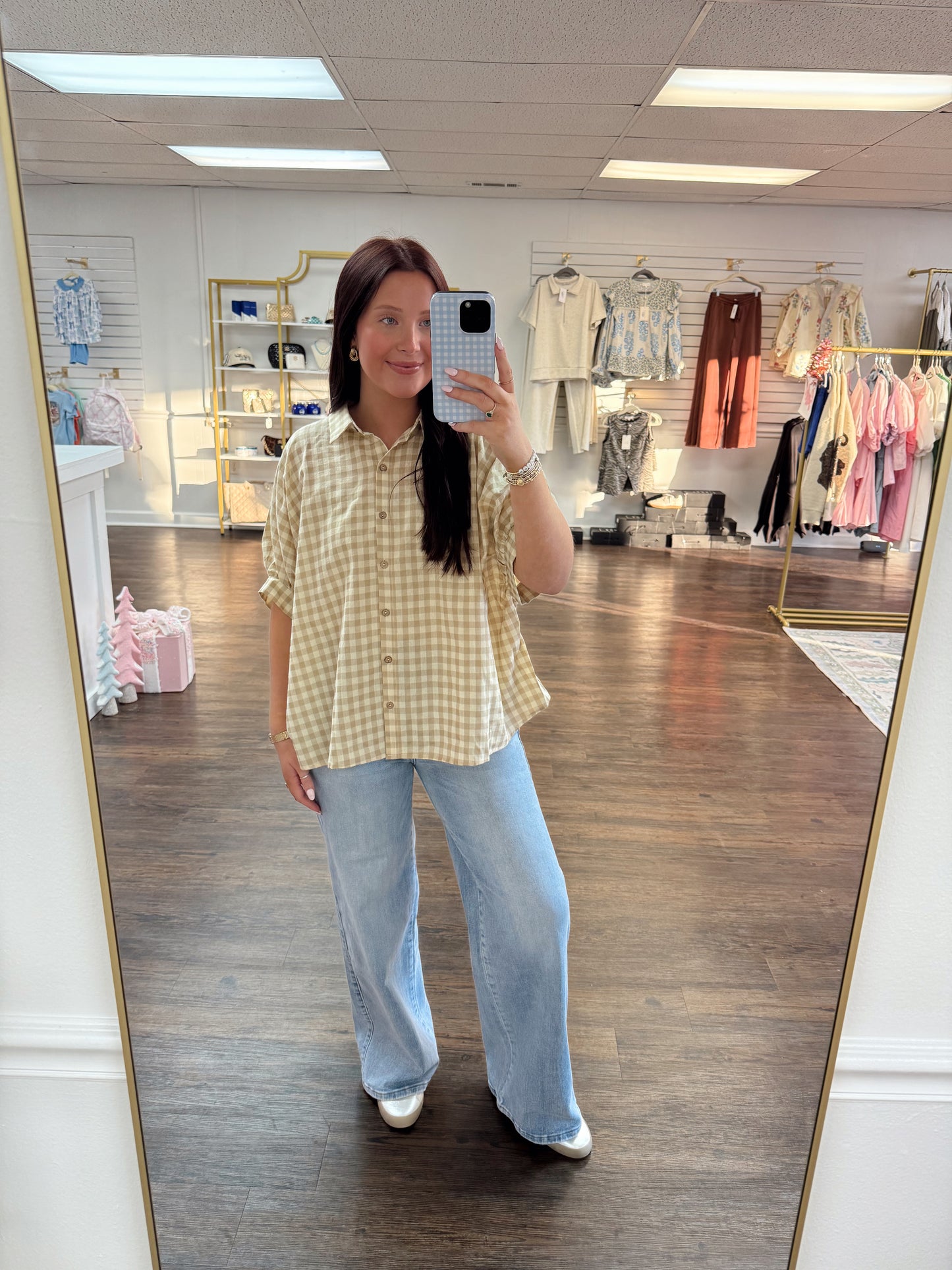 Button Down Gingham Top