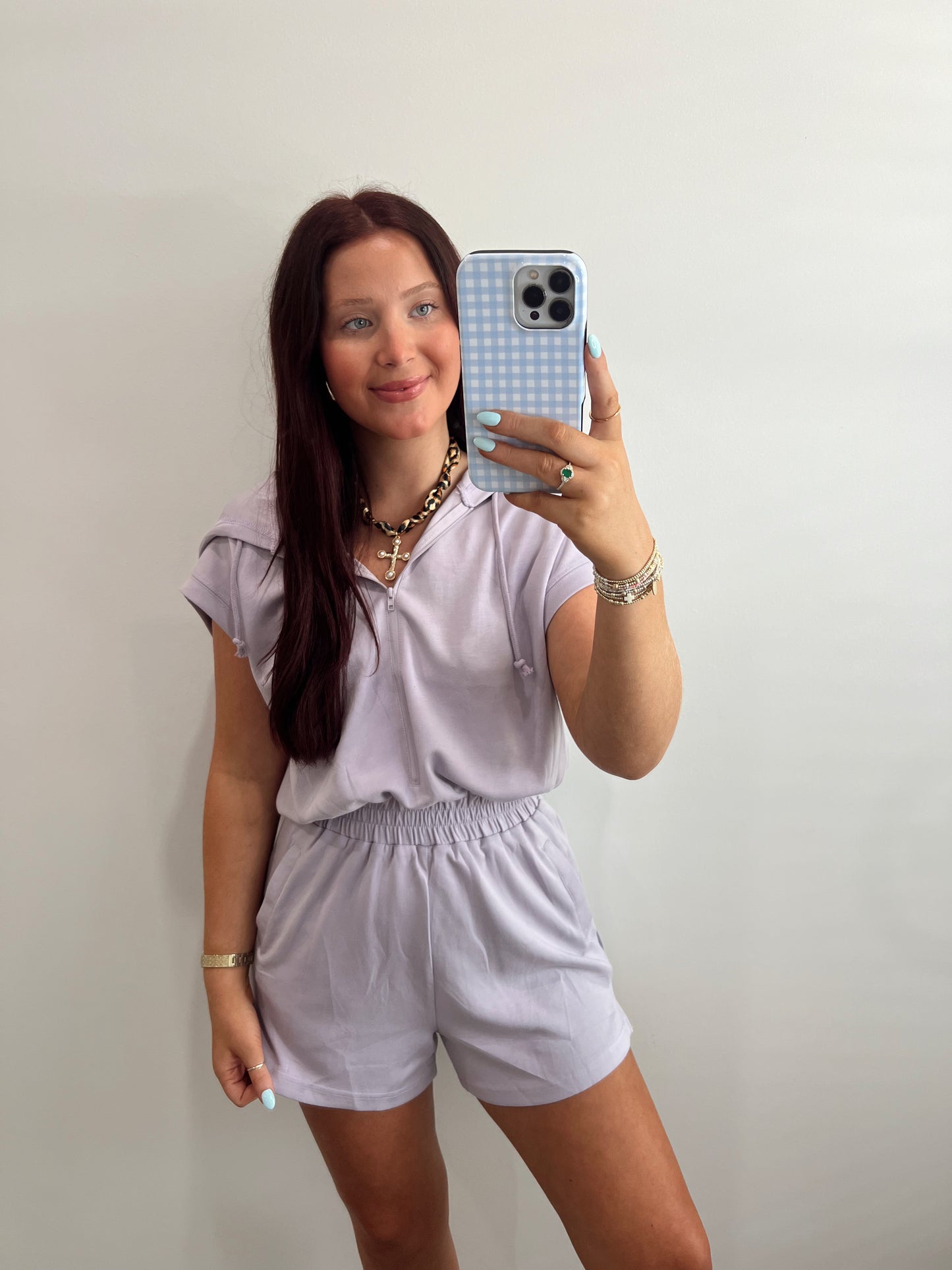 Half Zip Hooded Romper | LILAC