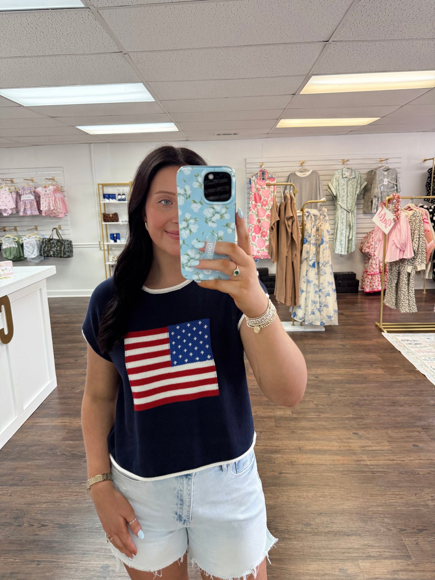 Navy American Flag Top