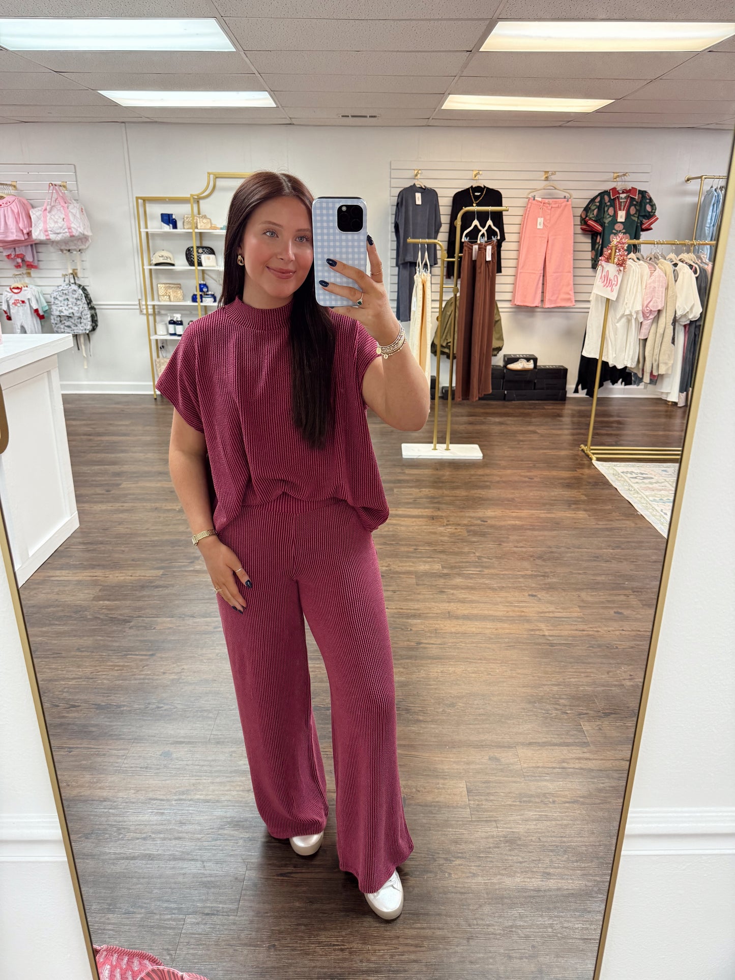 Ribbed High Neck Set | Cabernet