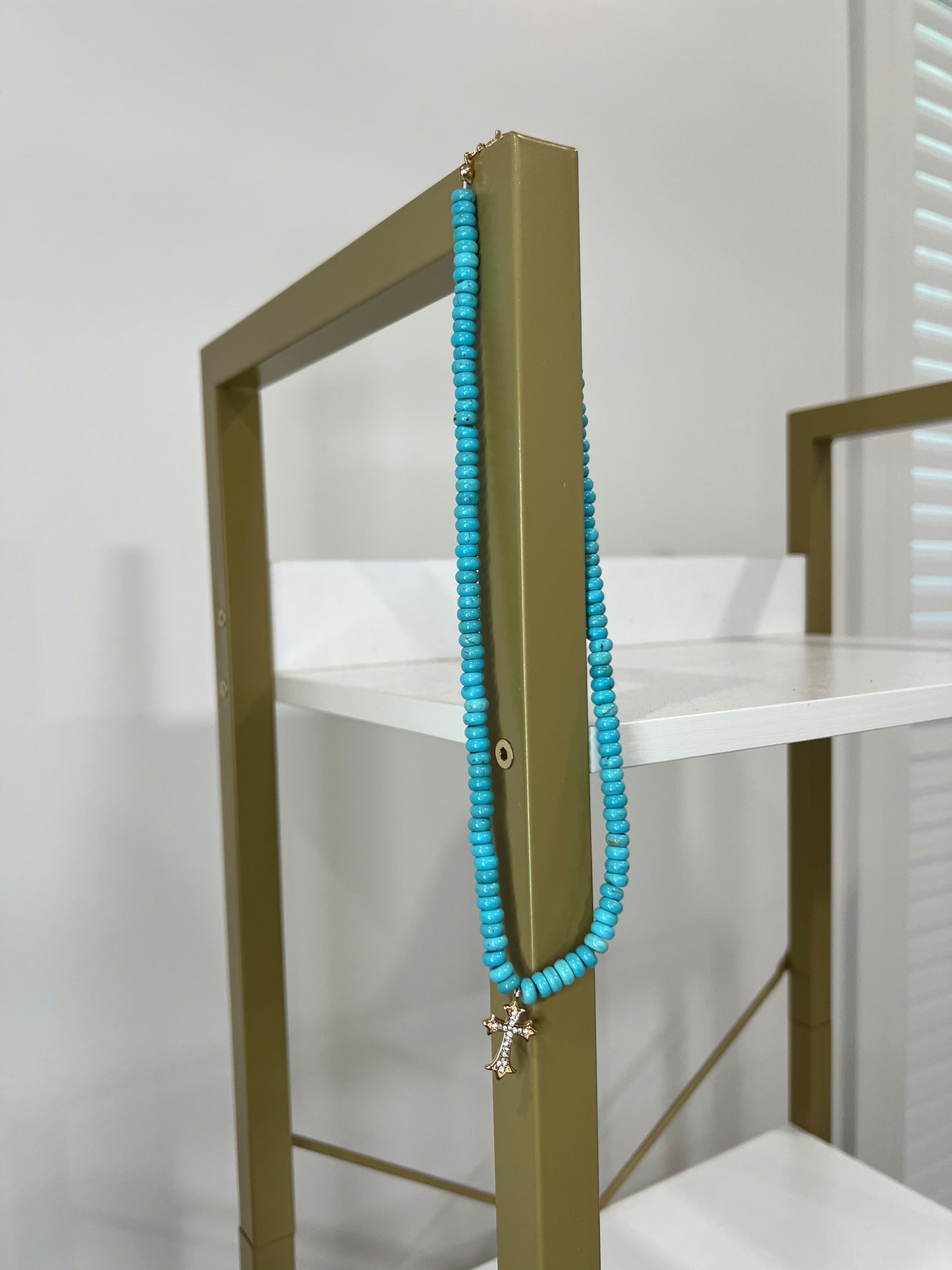 Blue Beaded Cross Necklace