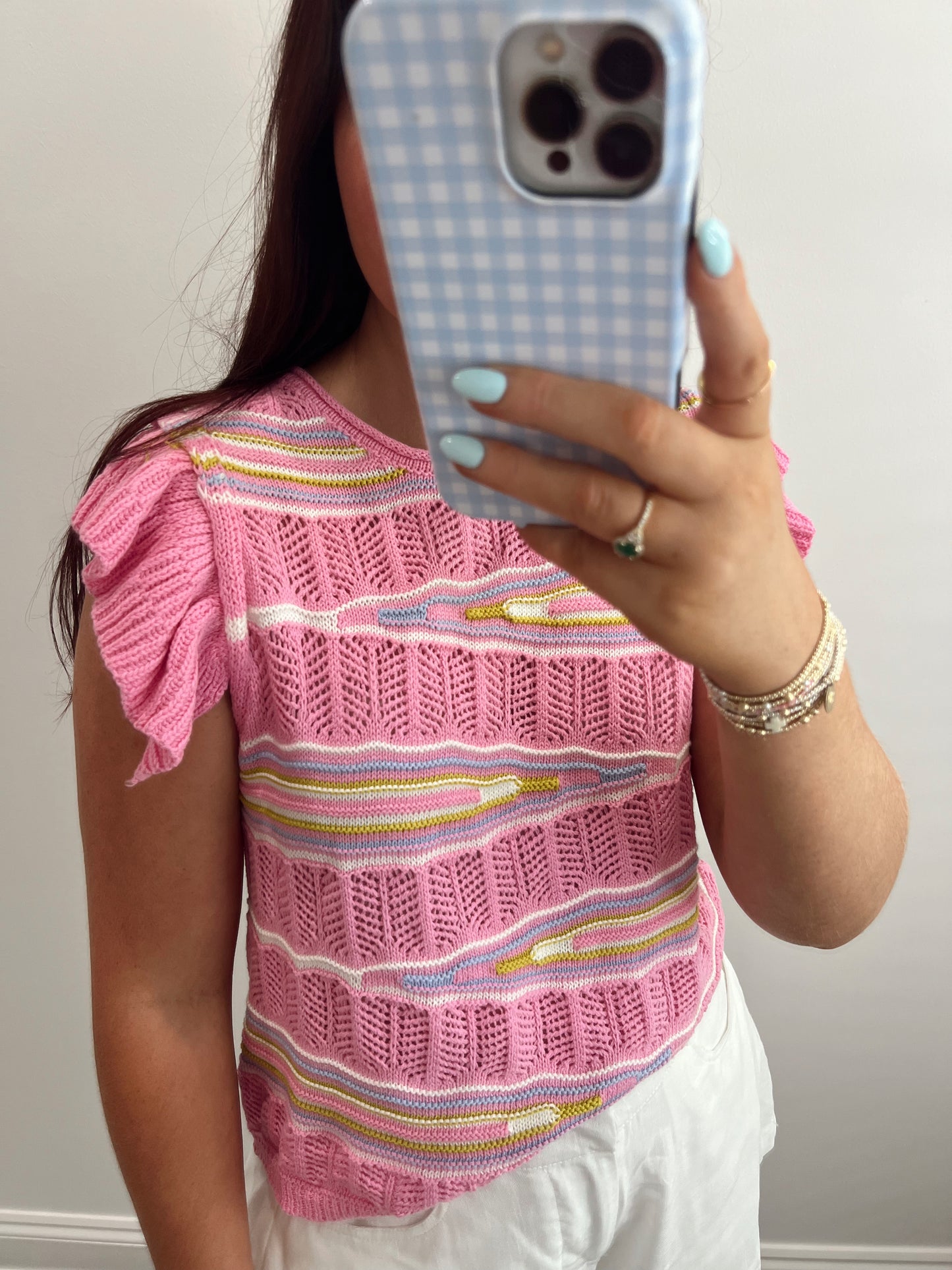 Pink Ruffle Sweater Top
