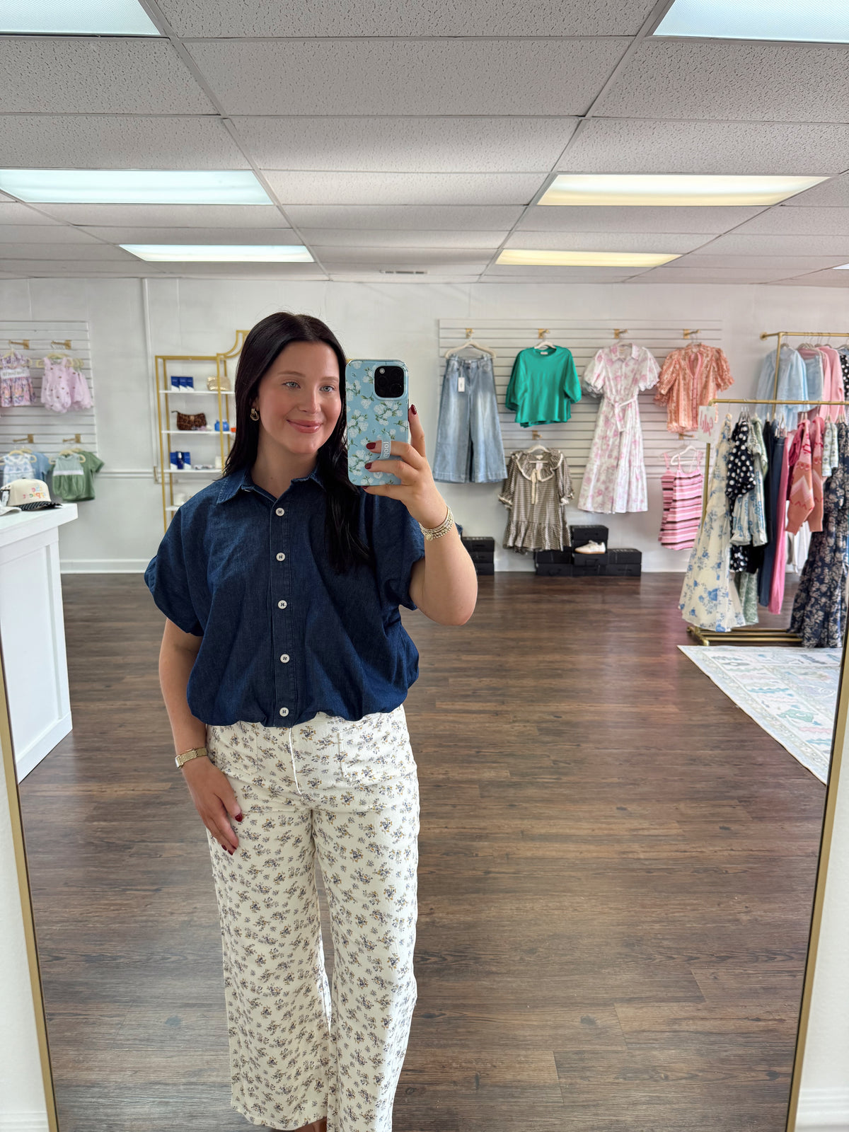 Denim Bubble Blouse