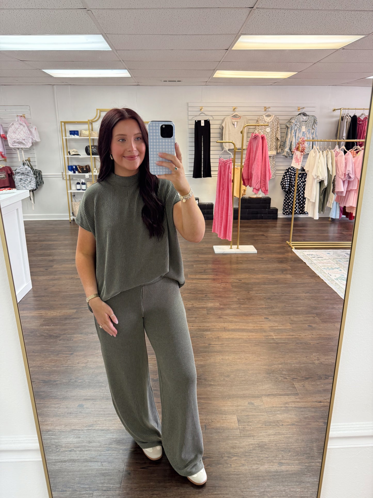 Ribbed High Neck Set | Olive