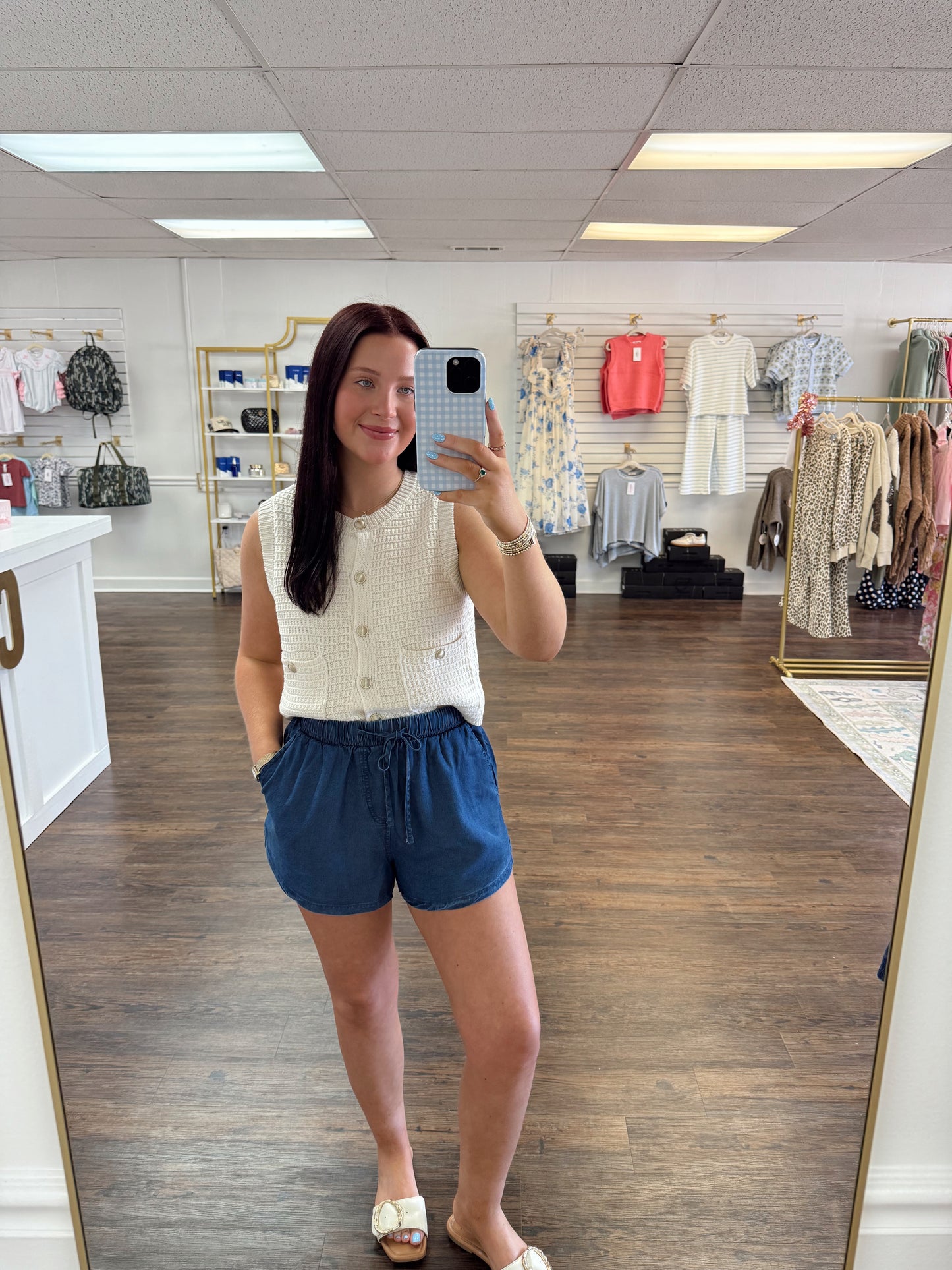 Denim Drawstring Shorts