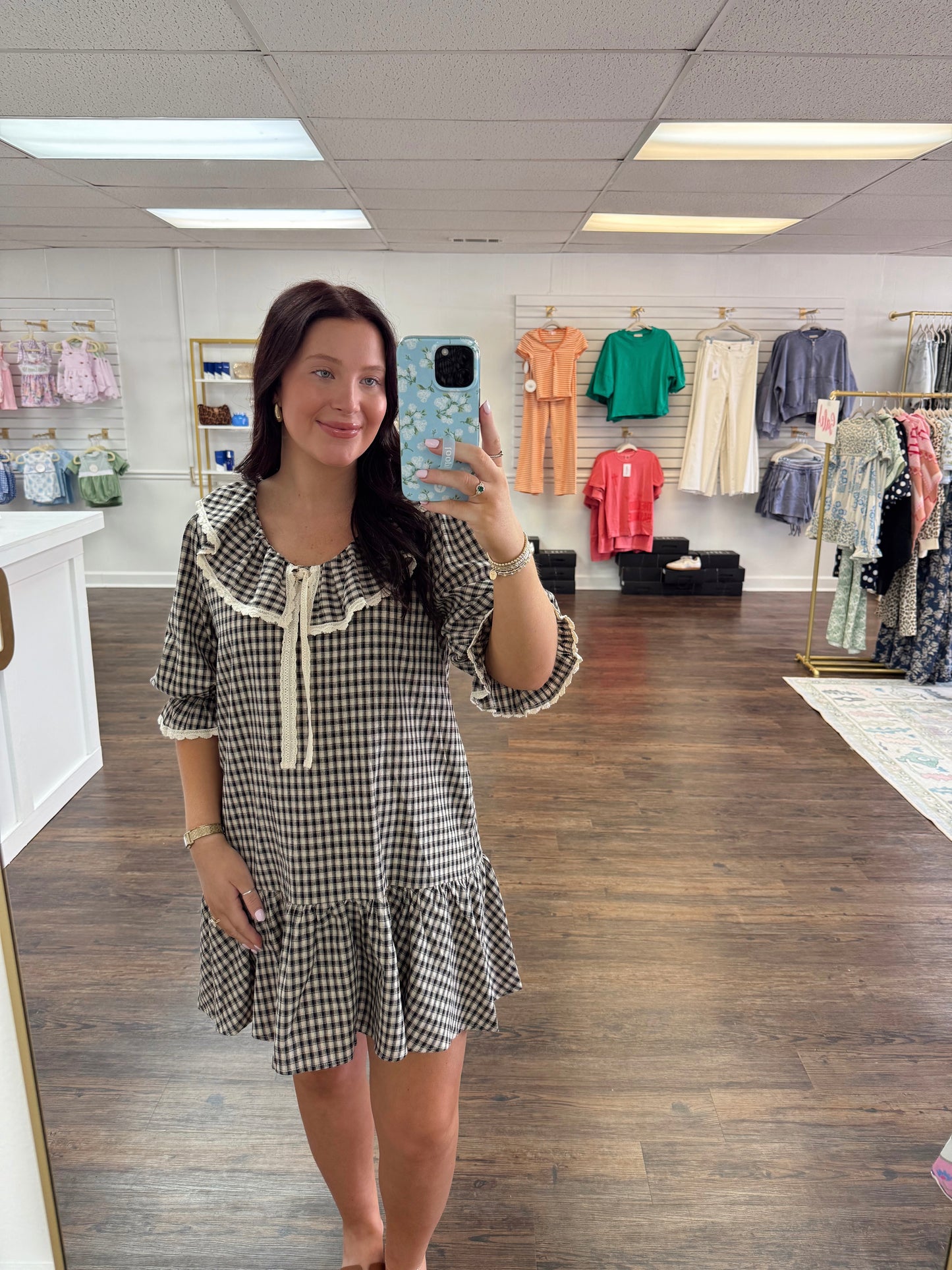 Gingham Ruffle Mini Dress