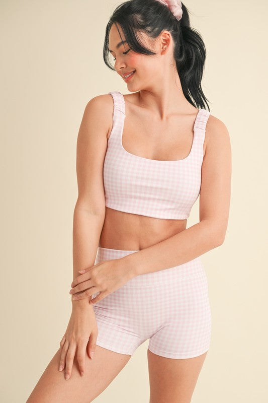 Pink Gingham Ruched Bra
