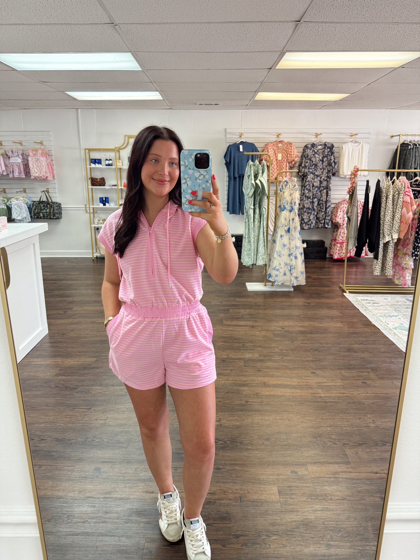 Striped Half Zip Romper