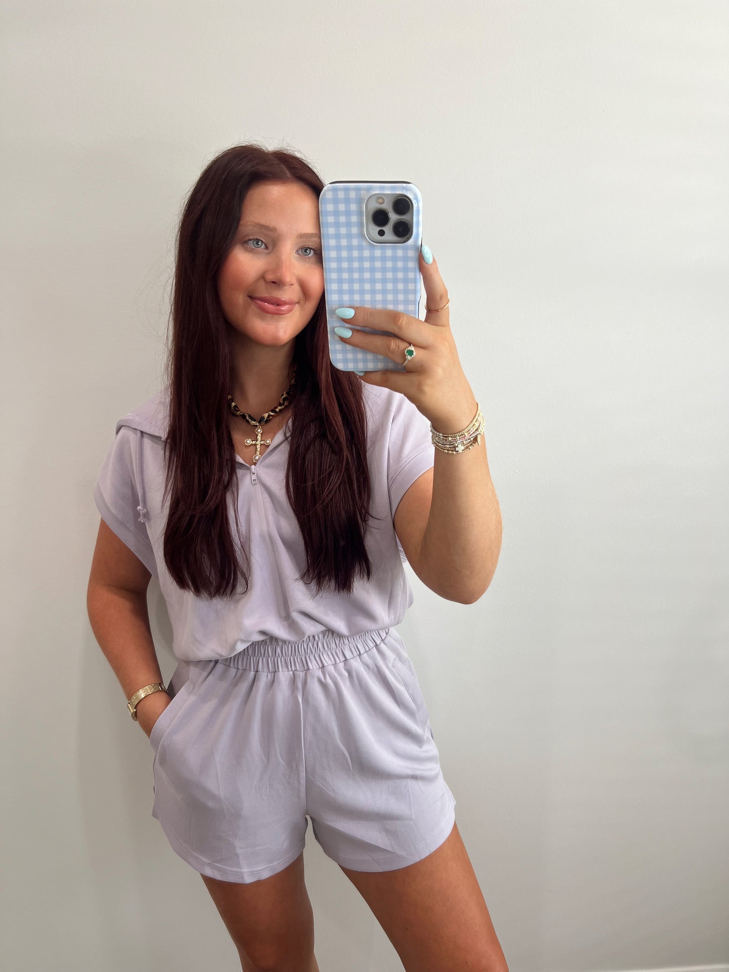 Half Zip Hooded Romper | LILAC