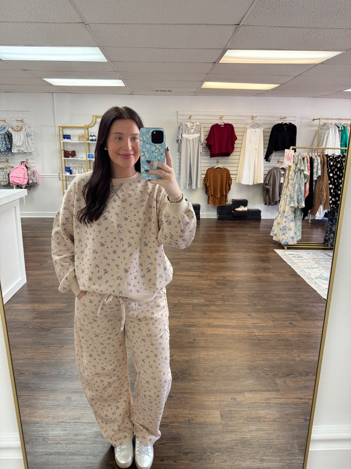 Tan Ditsy Floral Sweatset