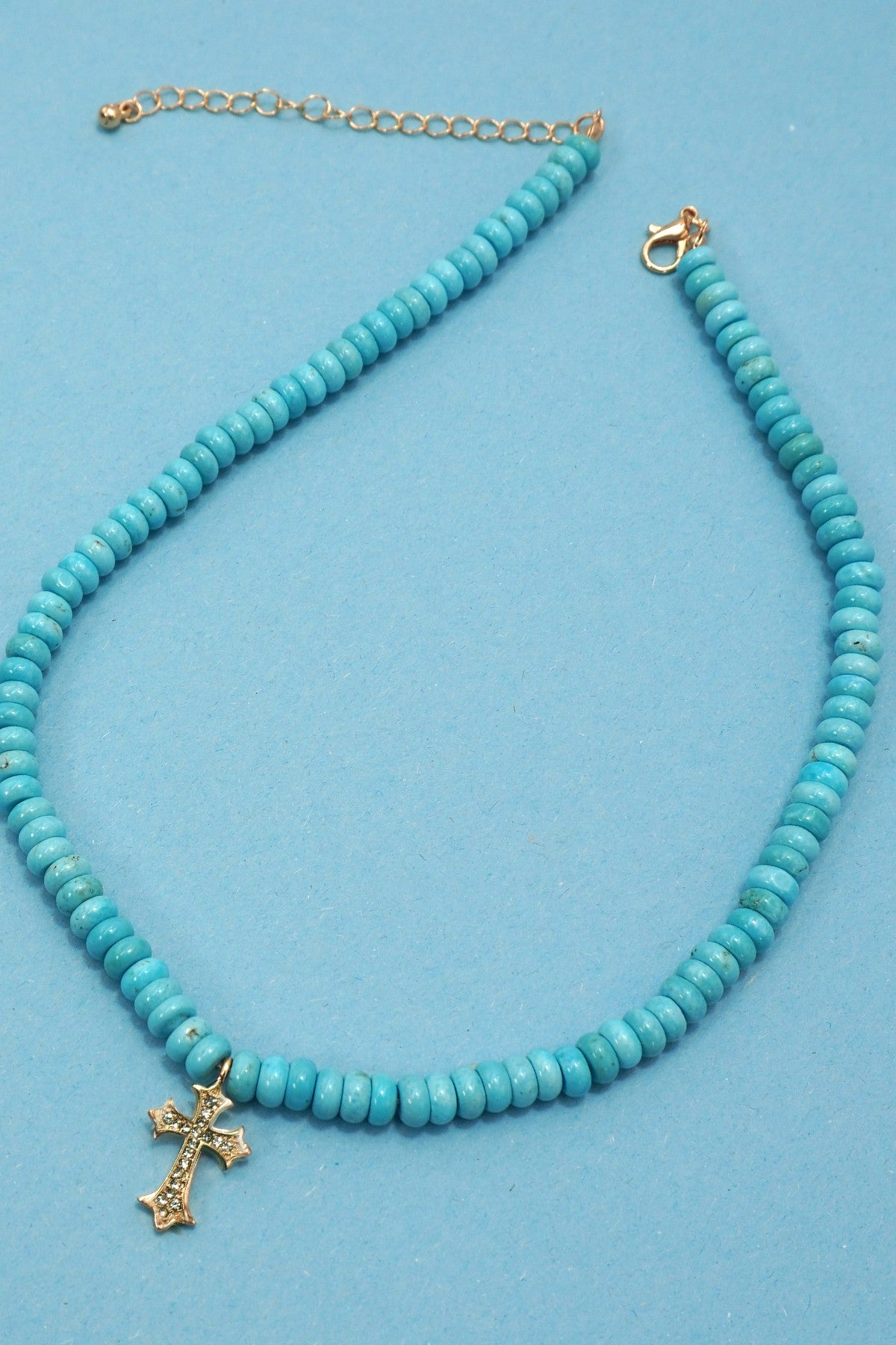 Blue Beaded Cross Necklace