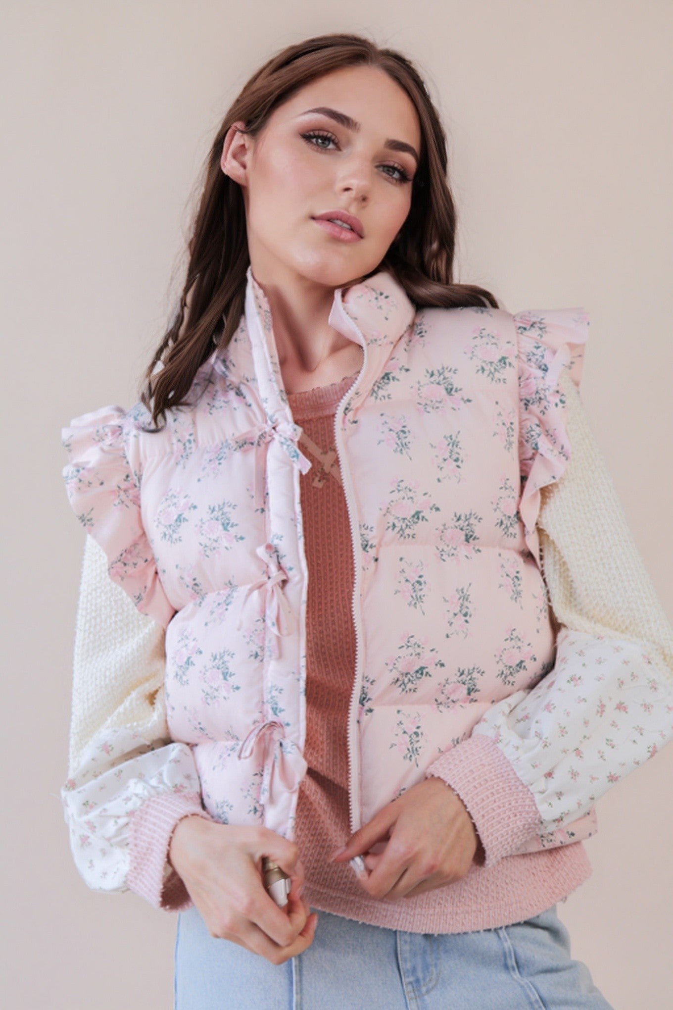 Bow Ruffle Puffer Vest