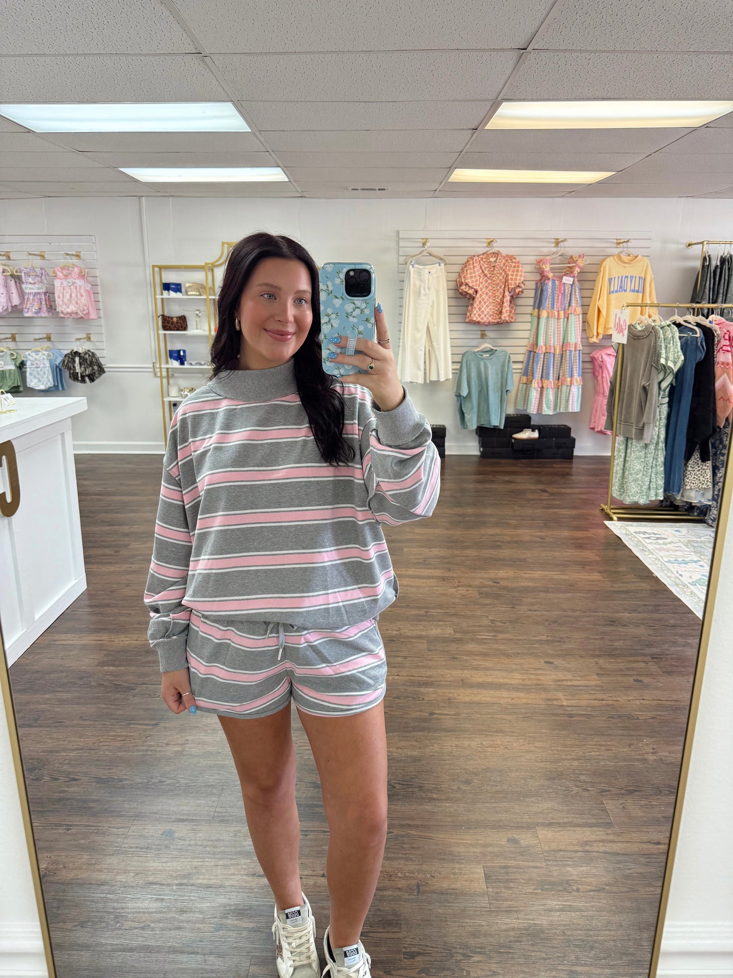 Pink Stripe Mock Neck