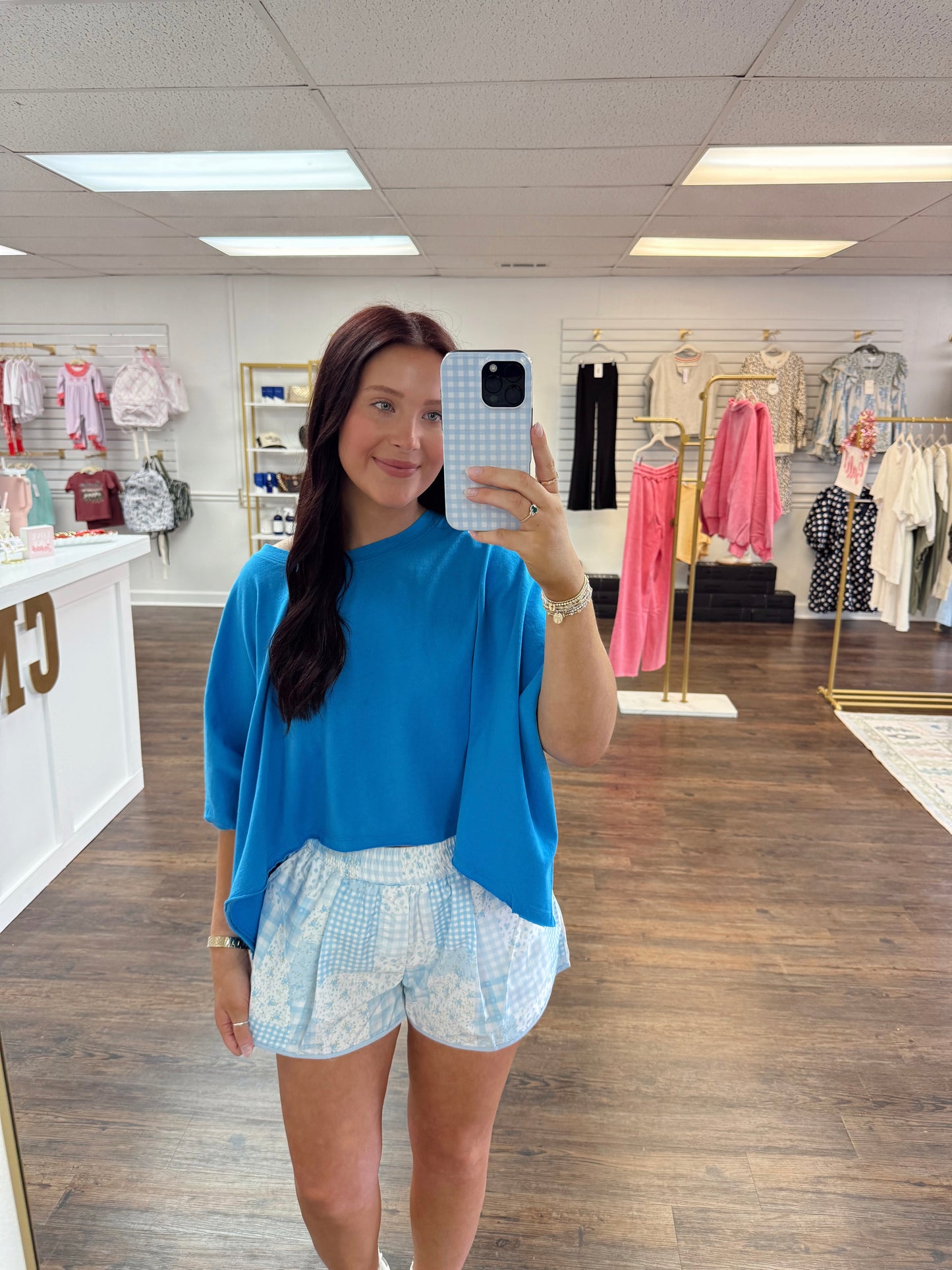 Flower With Checker Patchwork Shorts