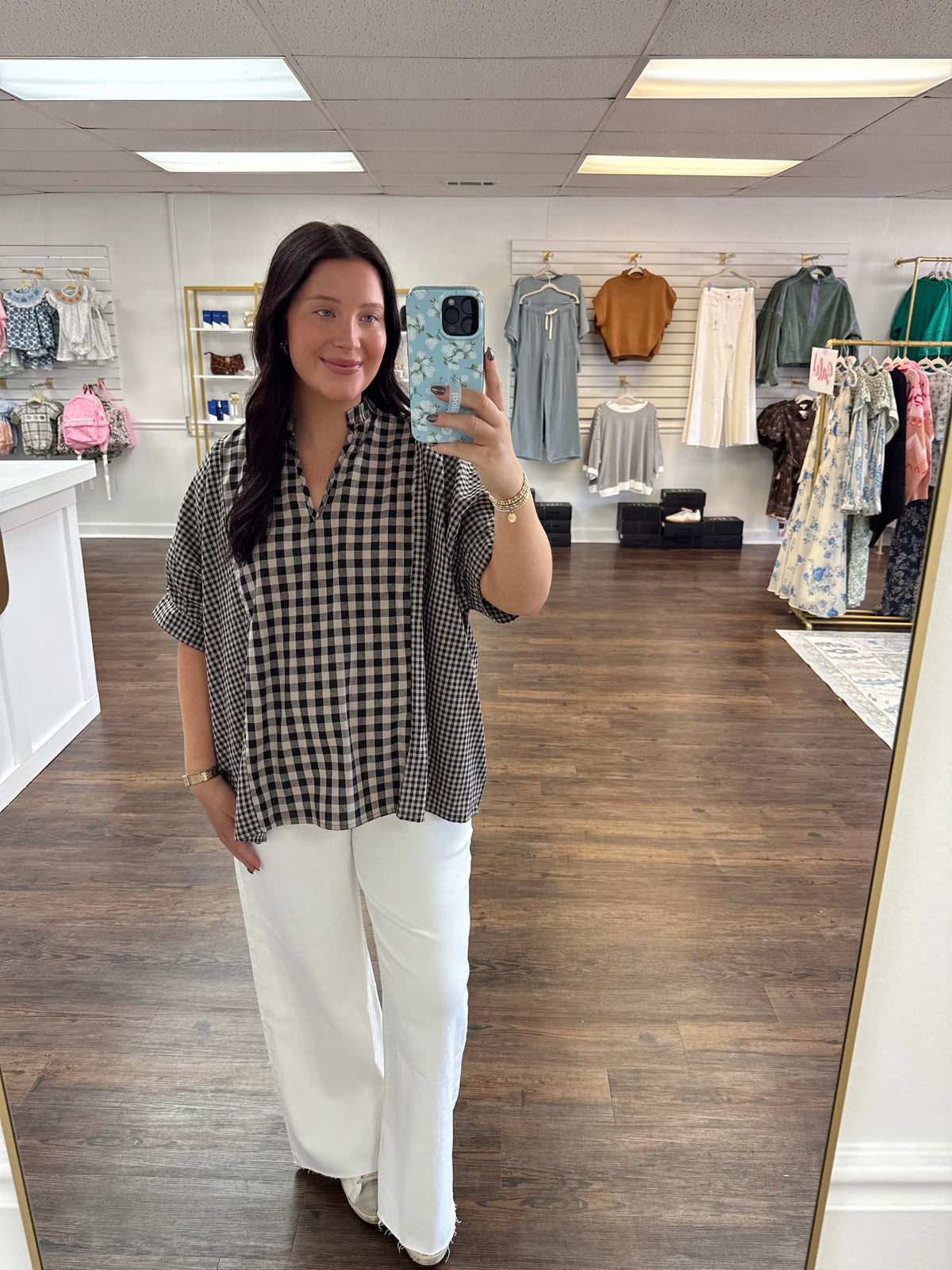 Gingham Ruffle Blouse