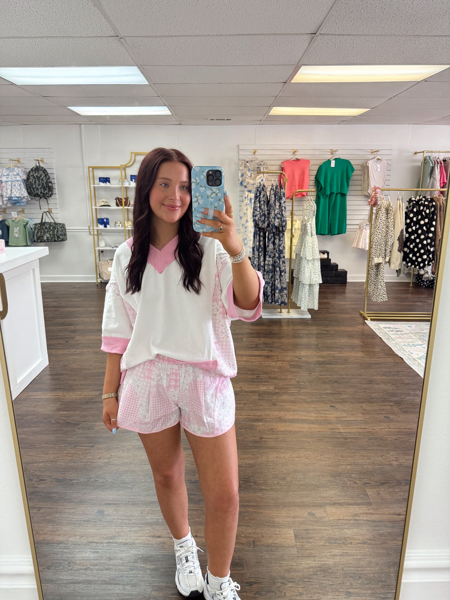 Flower Checker Patchwork Shorts | Pink