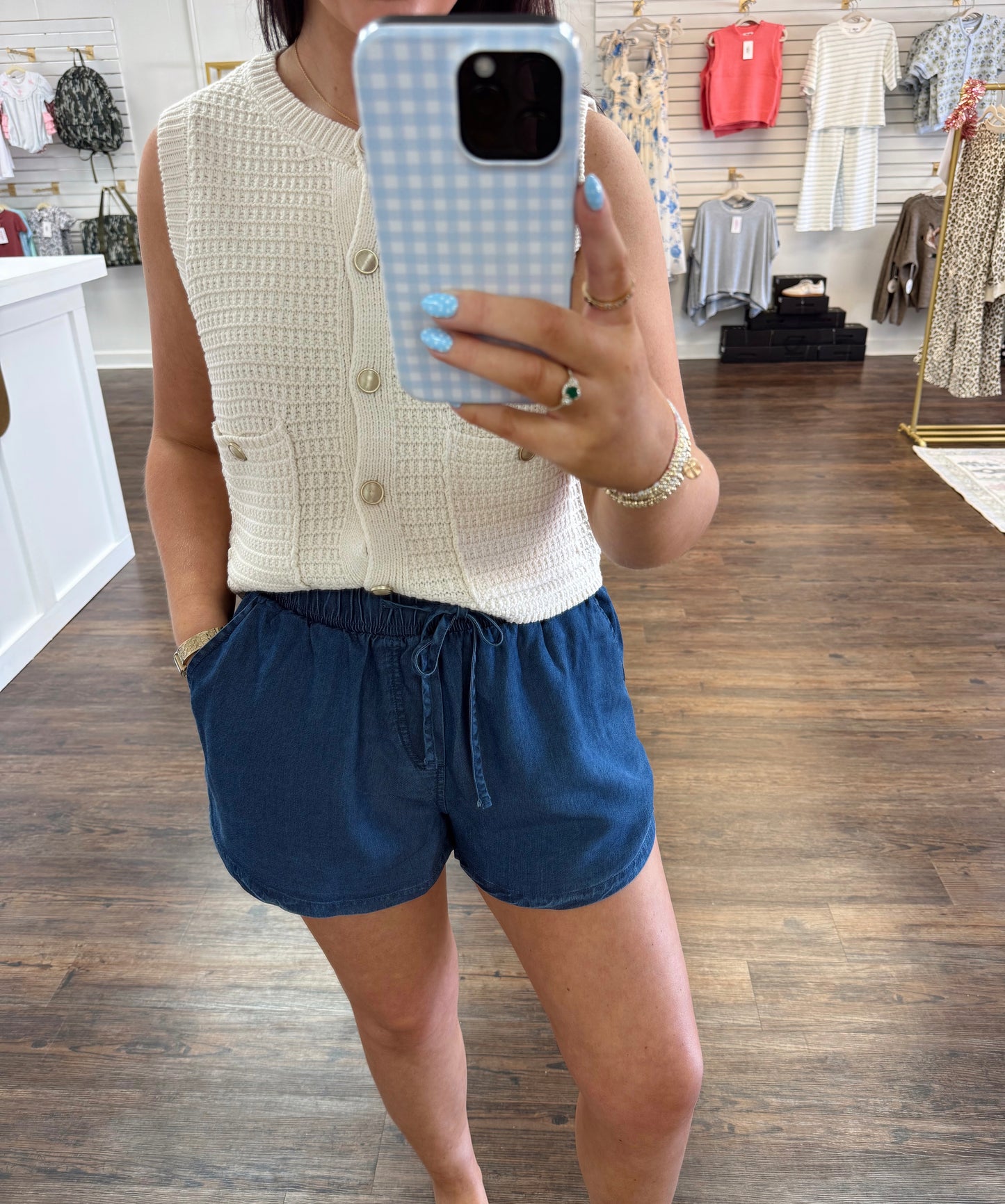 Denim Drawstring Shorts