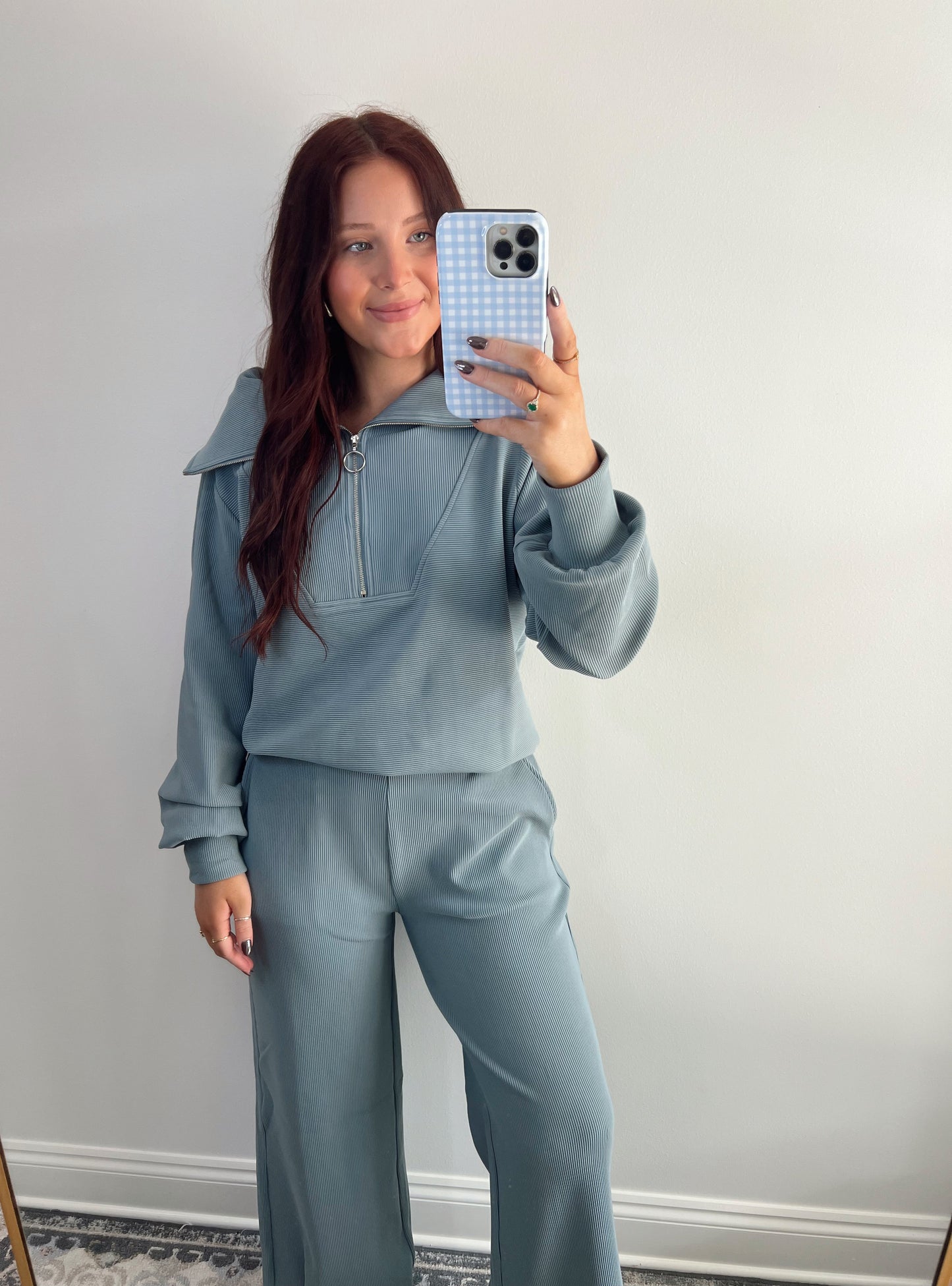 Ribbed Half Zip Pullover Set