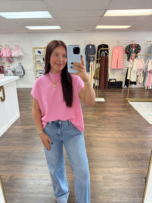 Knit Ribbed Sweater | Pink