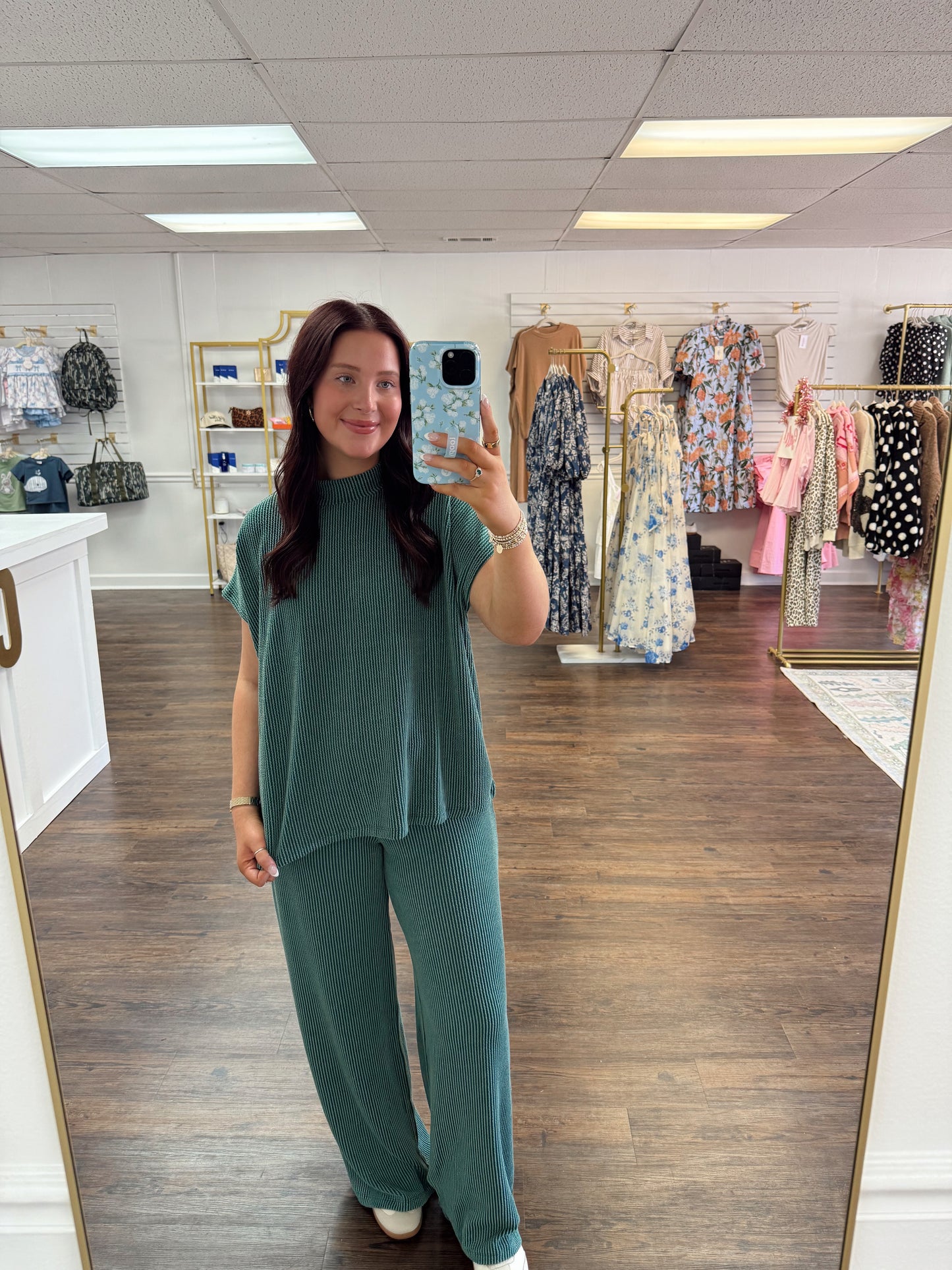 Ribbed High Neck Set | Green