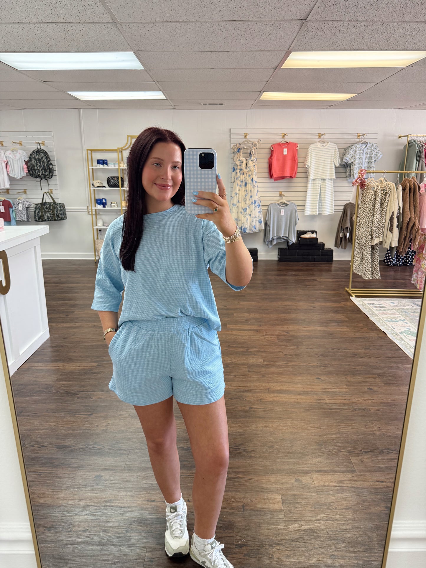 Blue Stripe Shorts Set