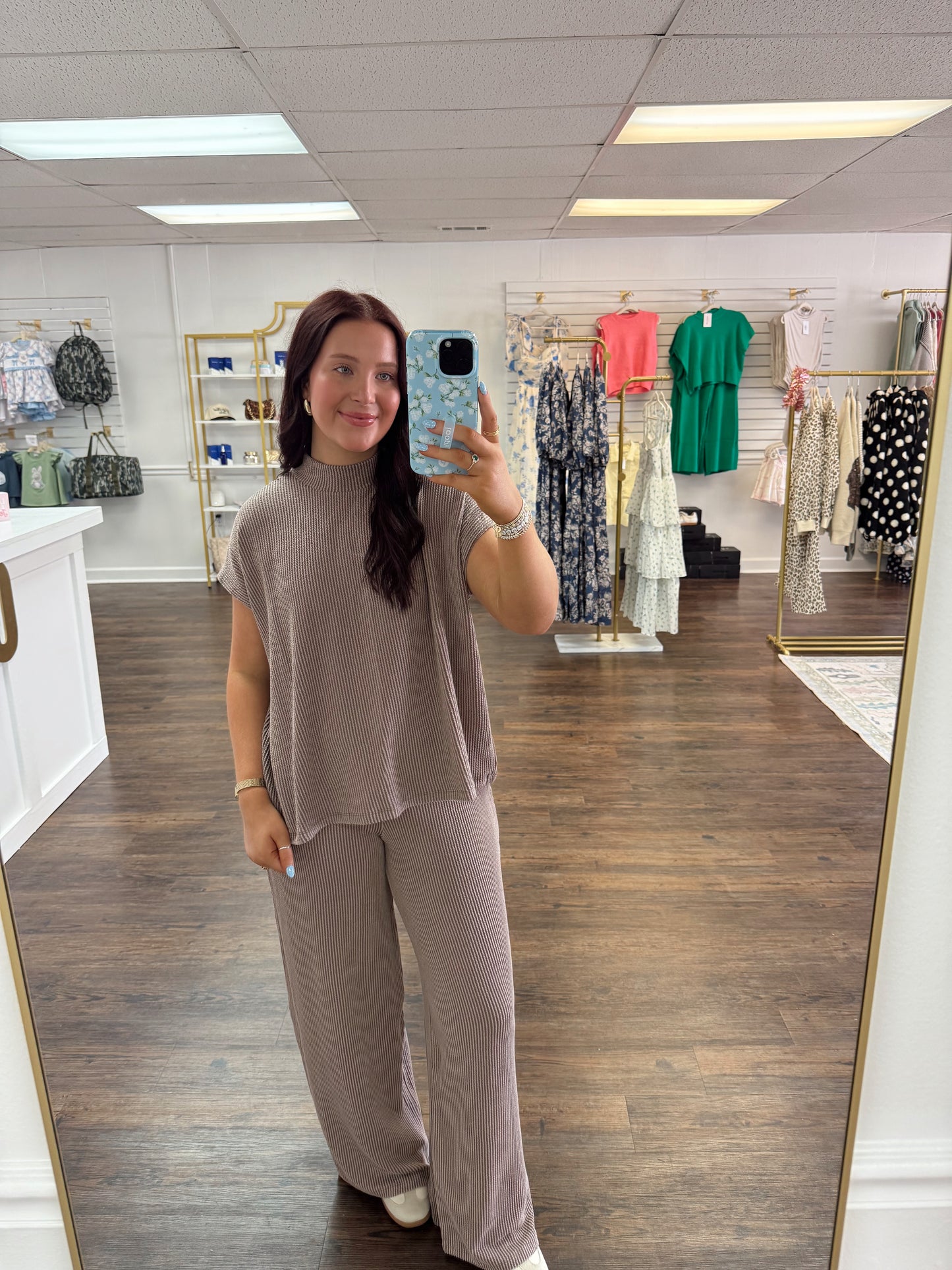 Ribbed High Neck Set | Mocha