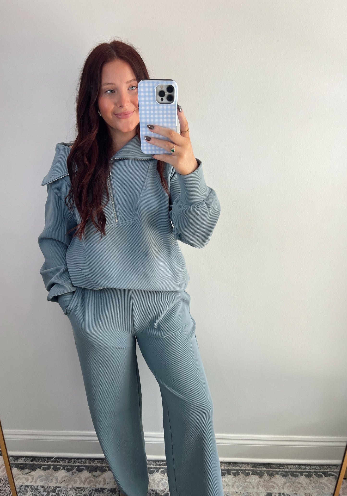 Ribbed Half Zip Pullover Set