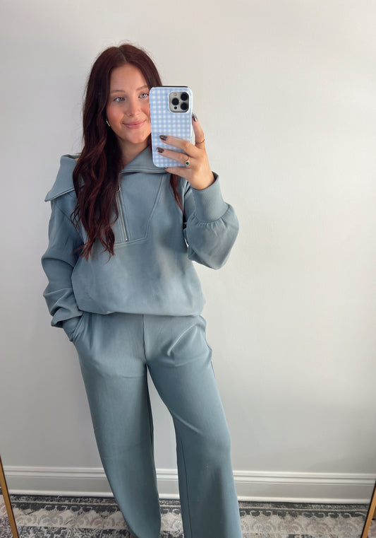 Ribbed Half Zip Pullover Set