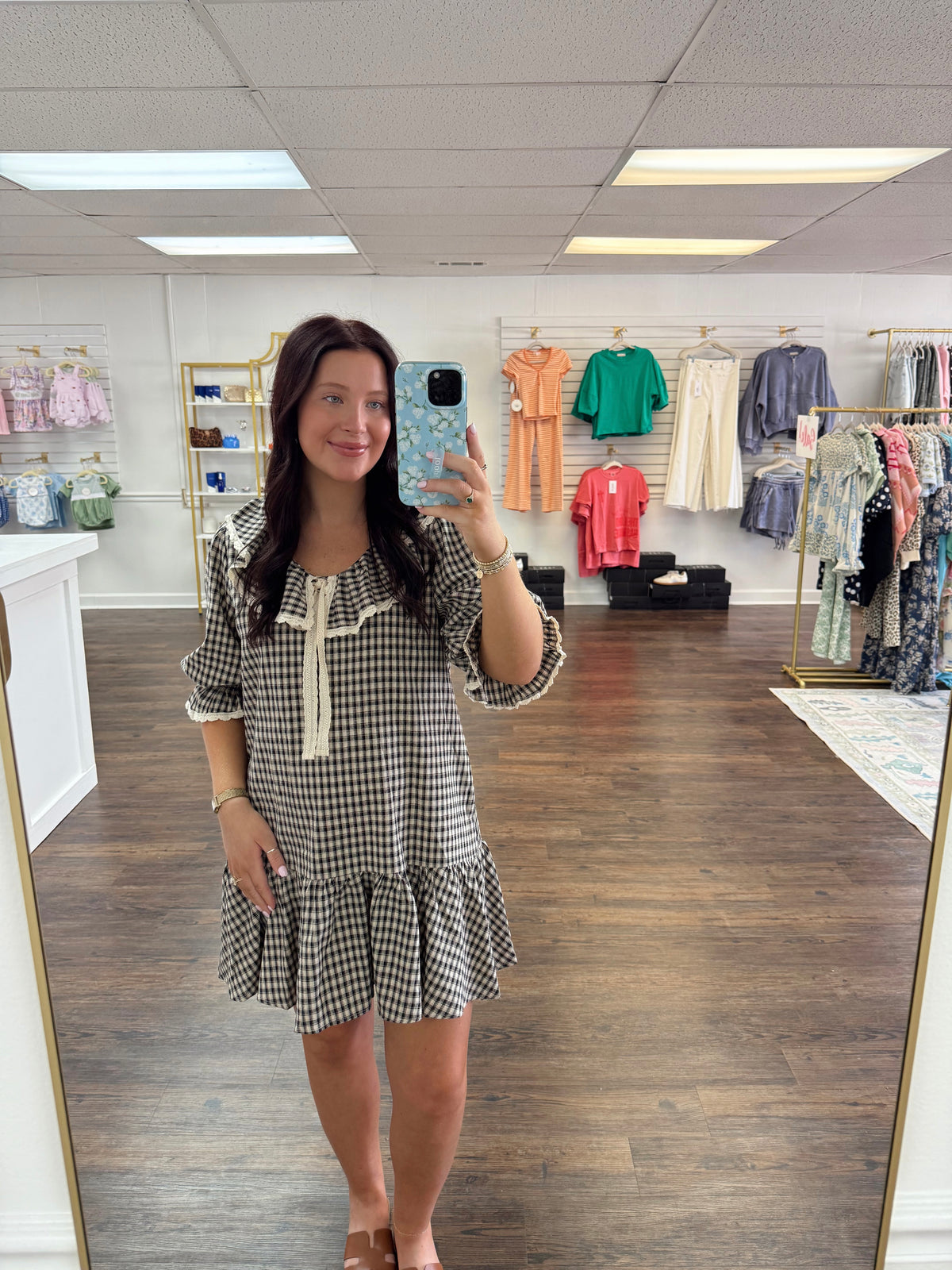 Gingham Ruffle Mini Dress