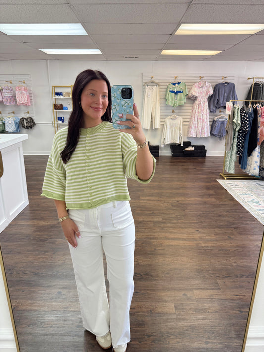 Green Striped Cardigan