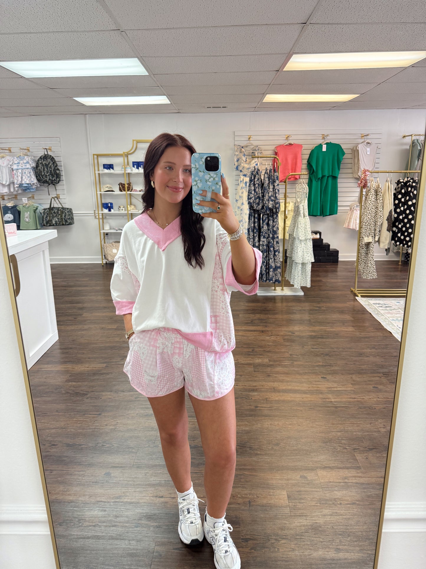 Flower Checker Patchwork Shorts | Pink