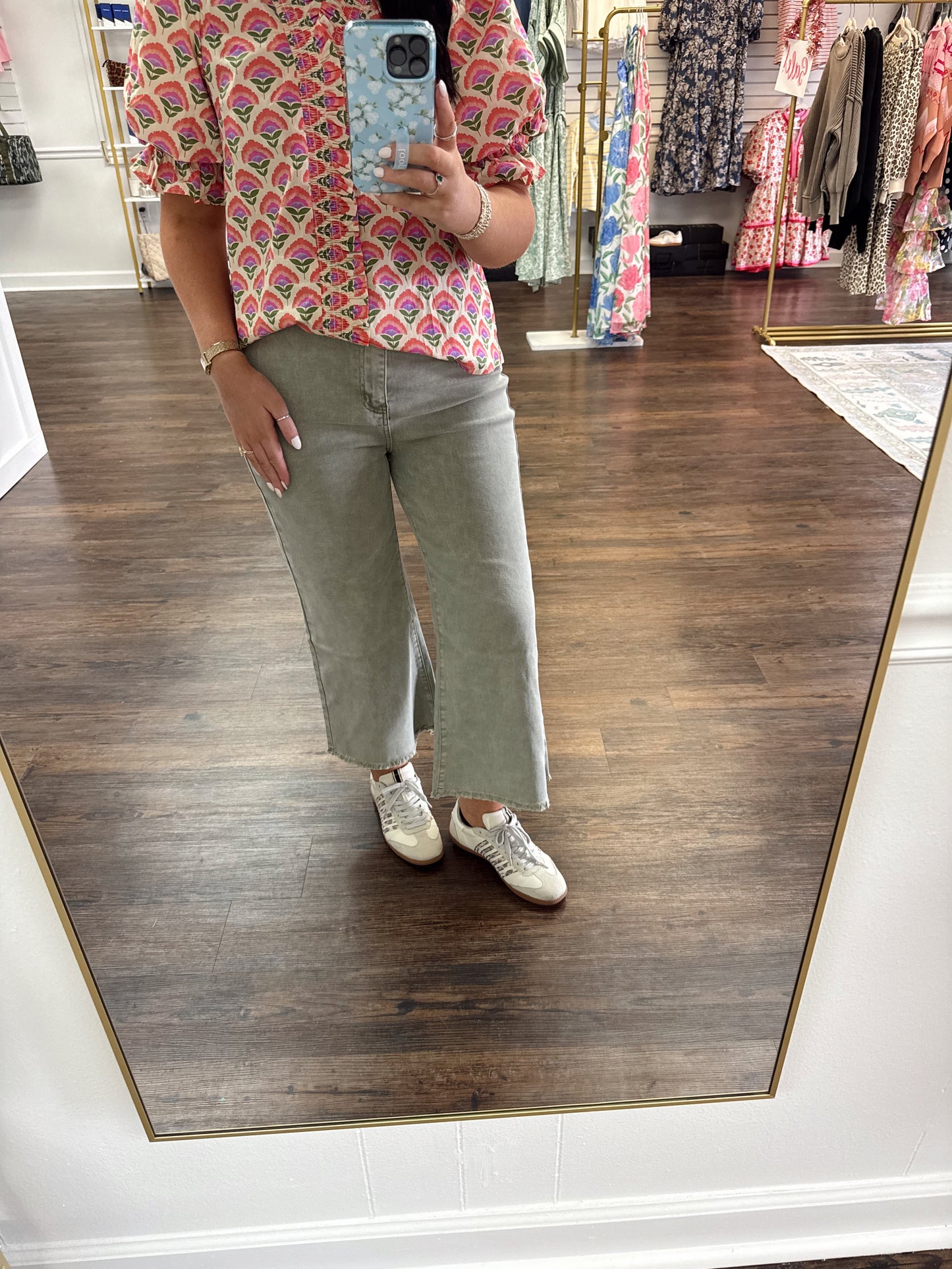 High Waist Frayed Hem Pants | Light Olive