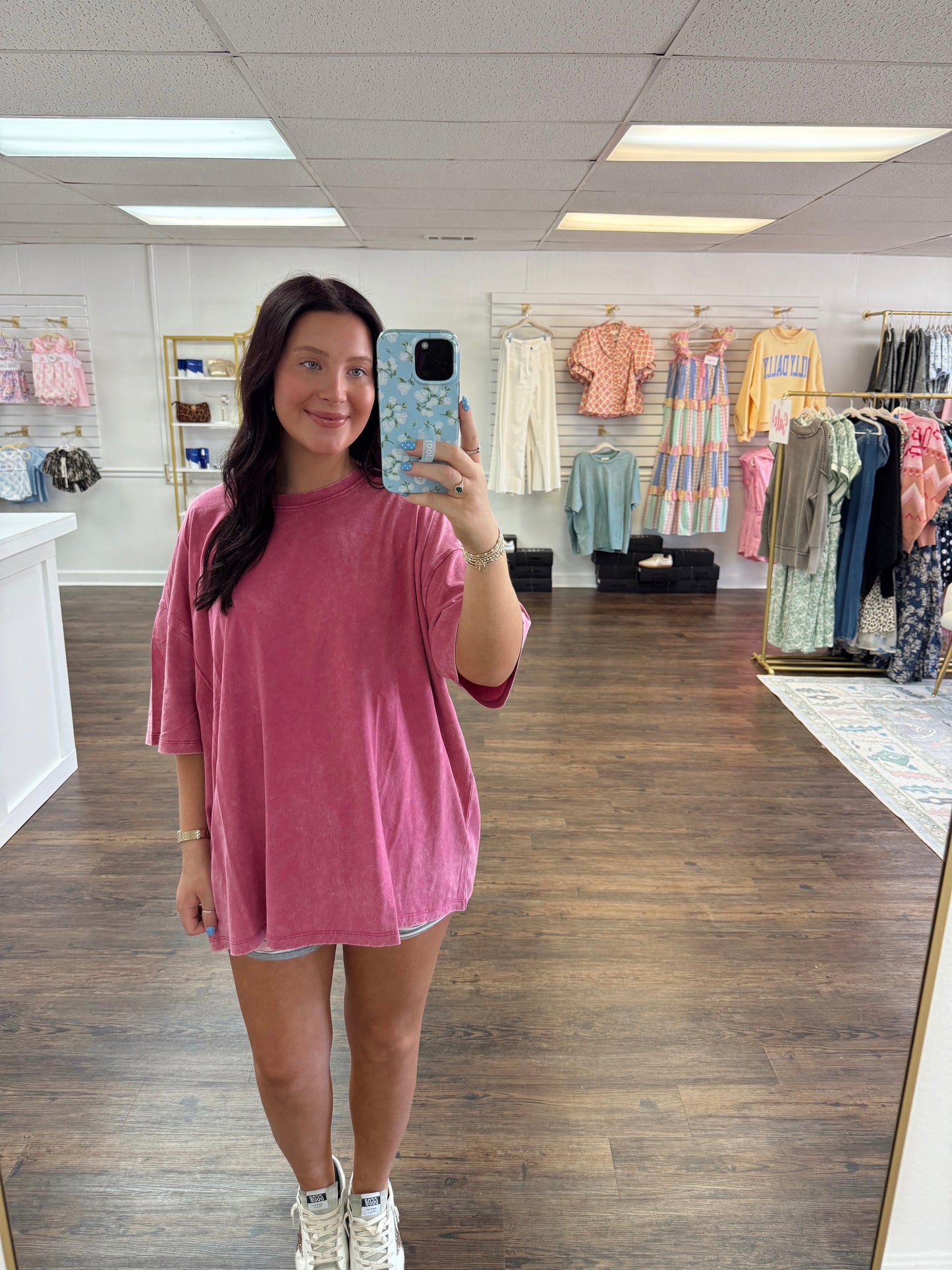 Acid Washed Boyfriend Tee | Dark Pink