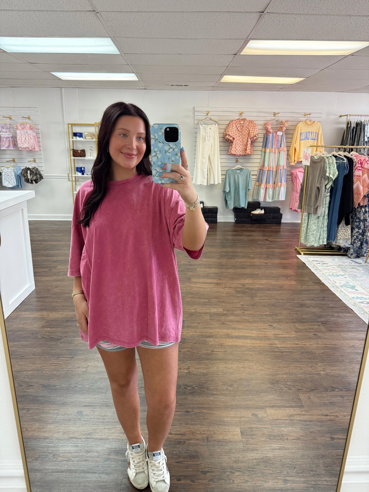 Acid Washed Boyfriend Tee | Dark Pink