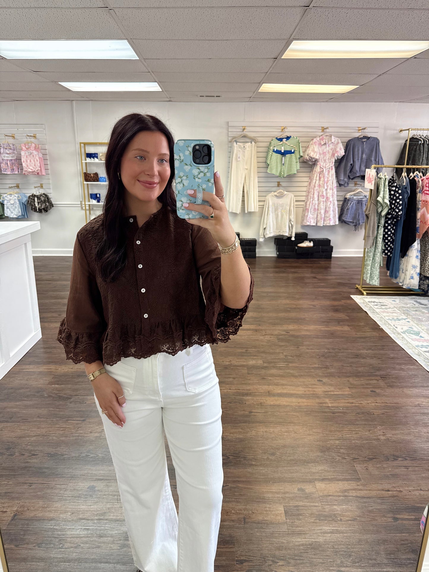 Brown Lace Peplum Top