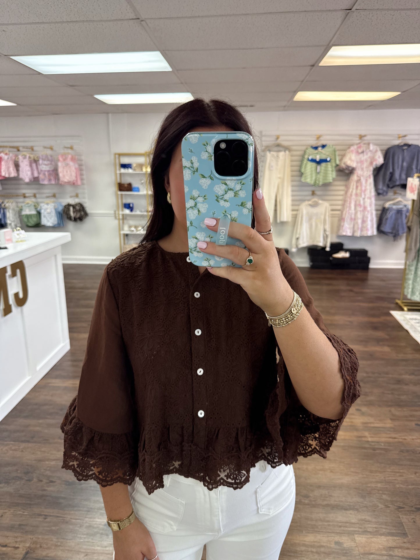 Brown Lace Peplum Top