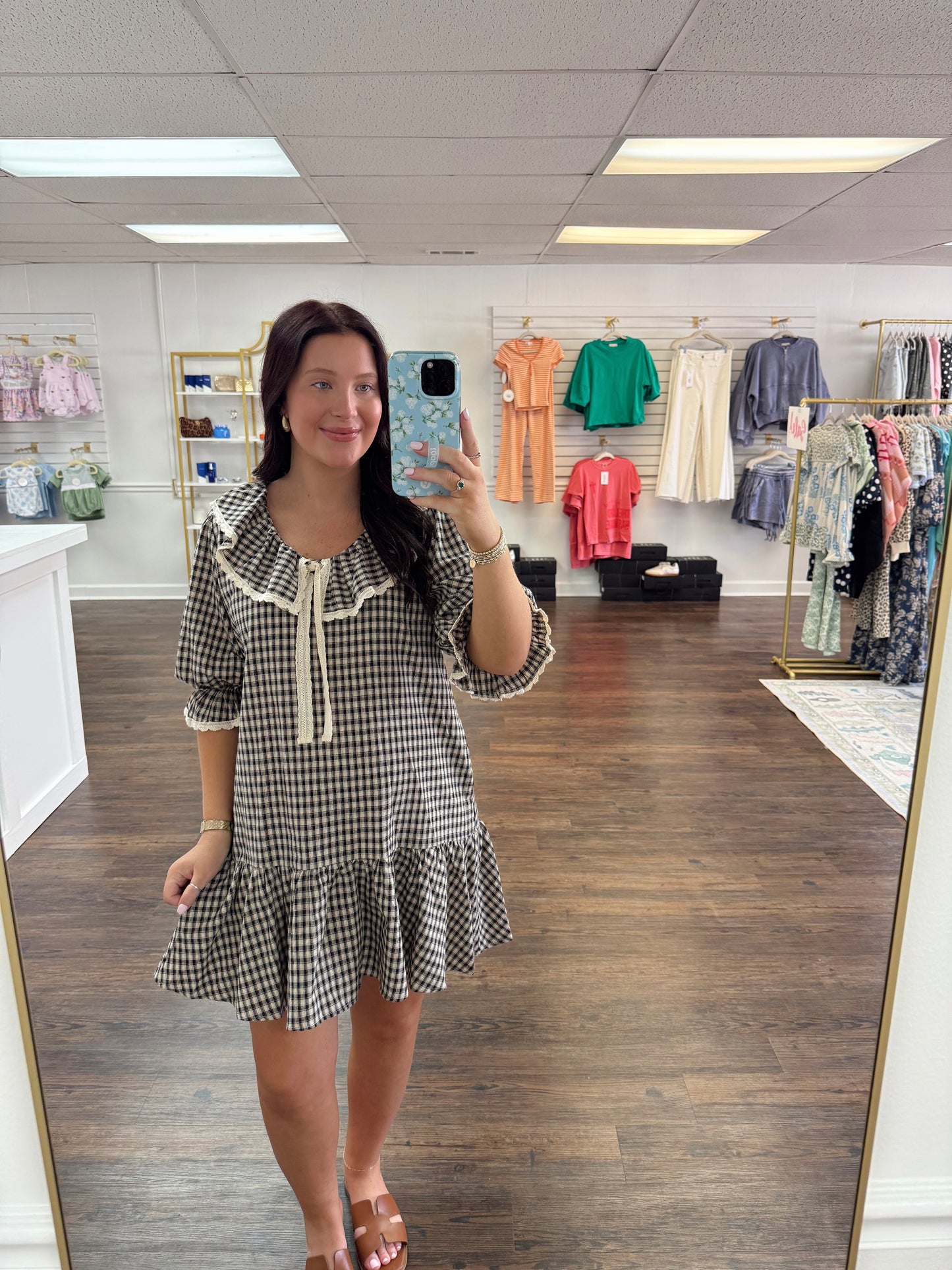 Gingham Ruffle Mini Dress