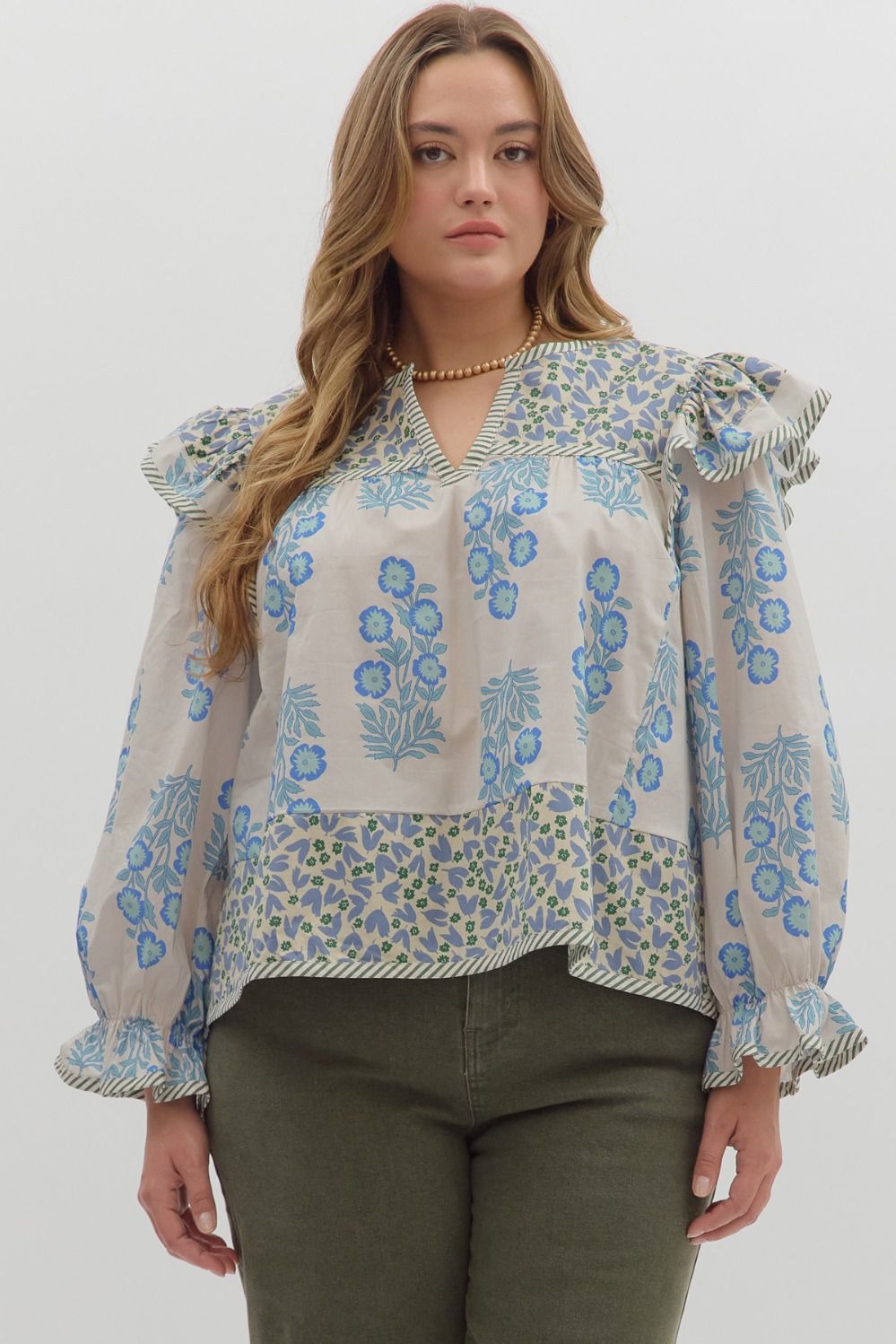 Multi Print Ruffle Top | PLUS