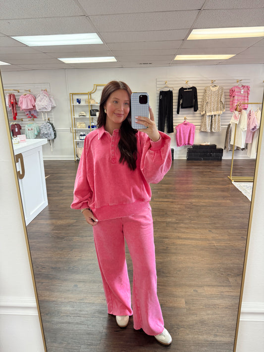 The Button Up Pullover | Fuchsia