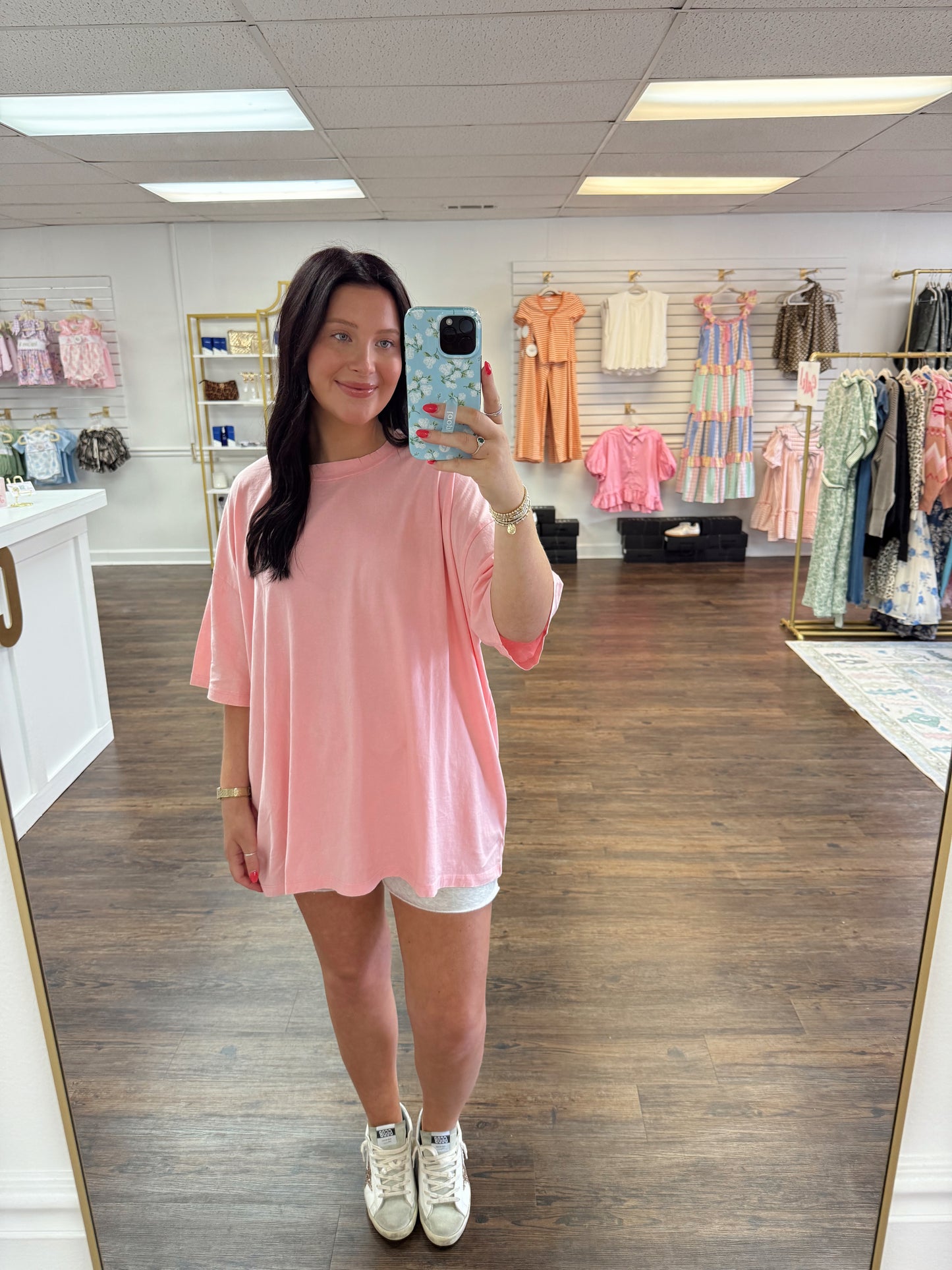 Acid Washed Boyfriend Tee | Light Pink
