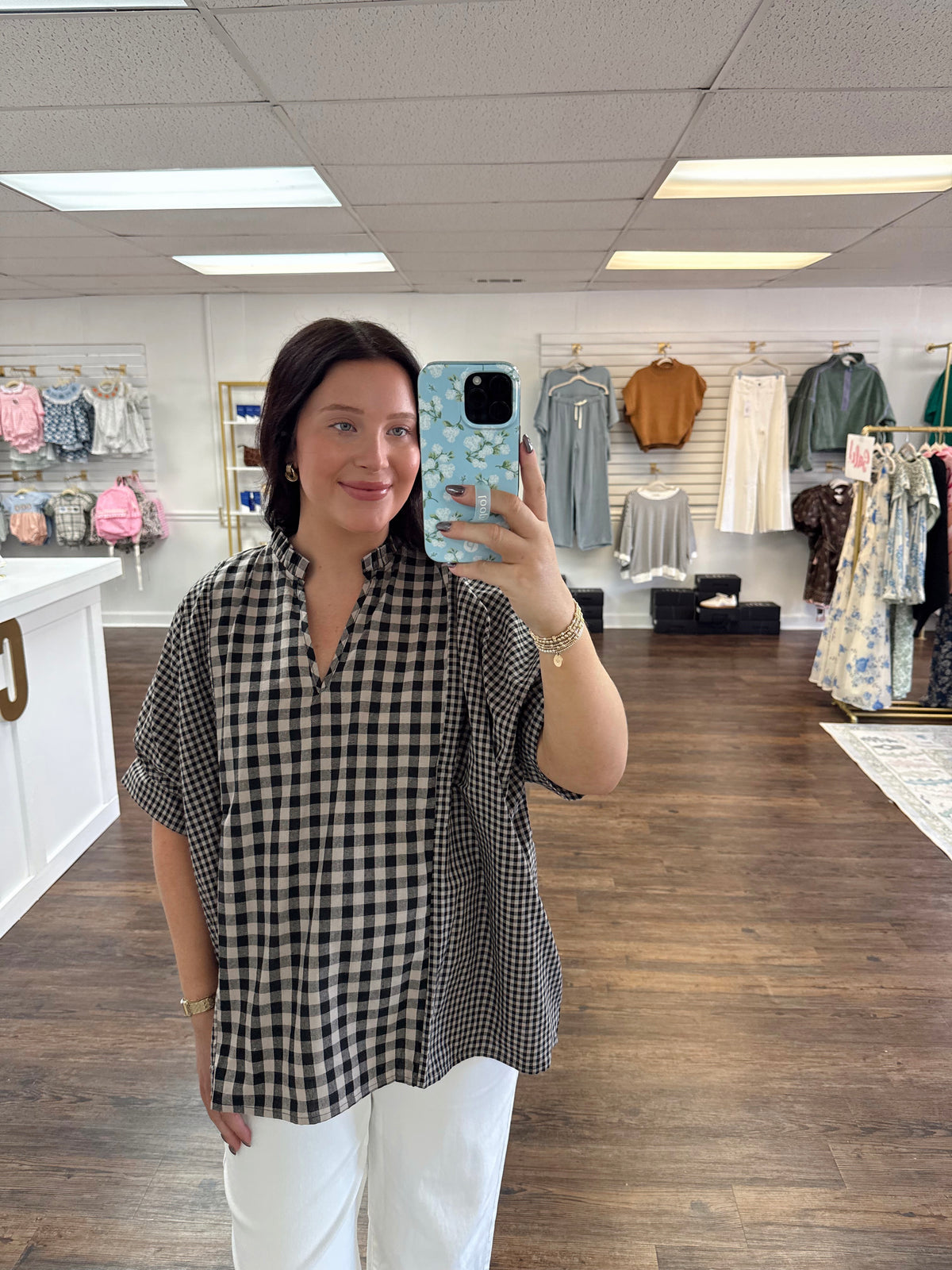 Gingham Ruffle Blouse