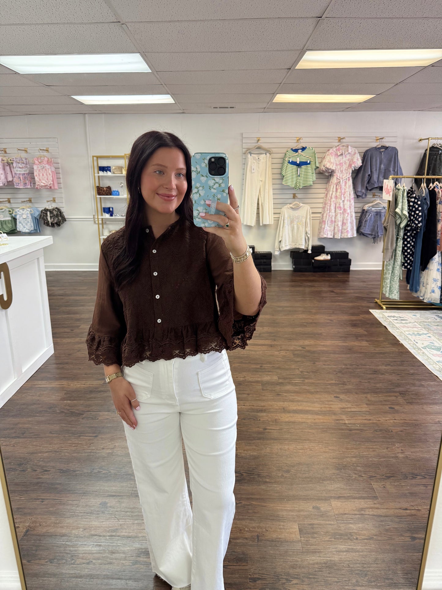 Brown Lace Peplum Top