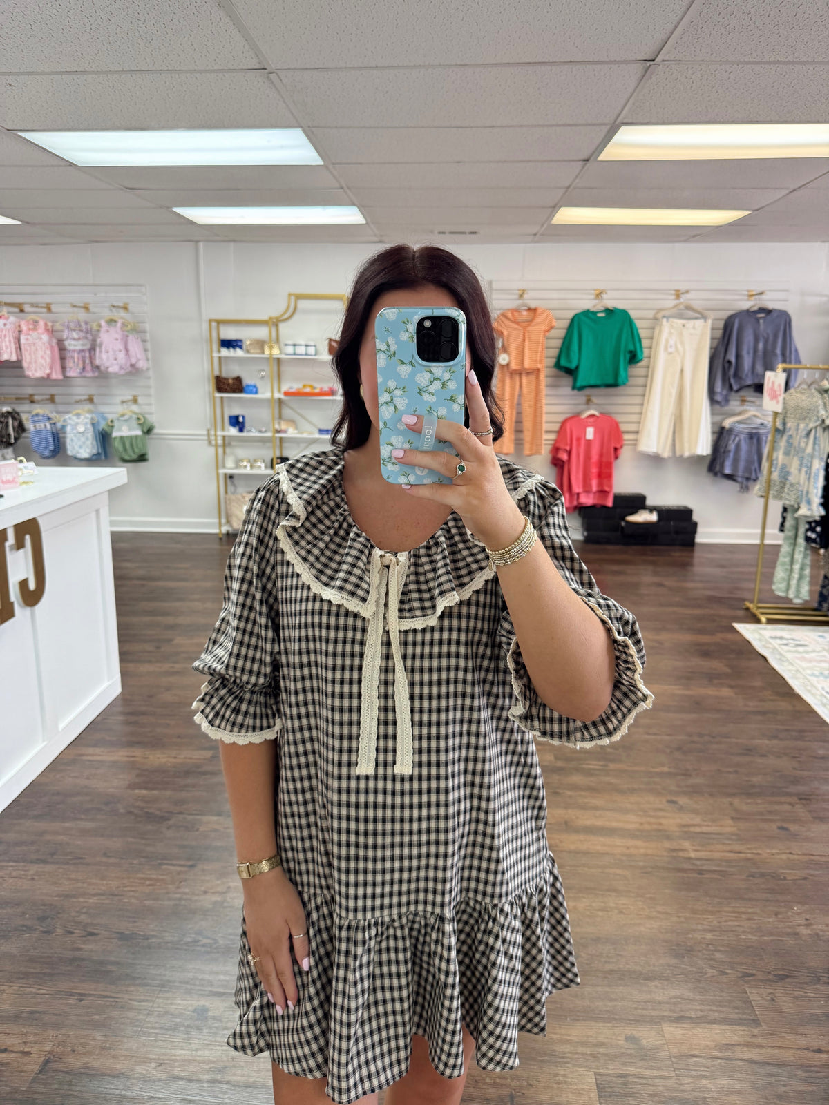 Gingham Ruffle Mini Dress