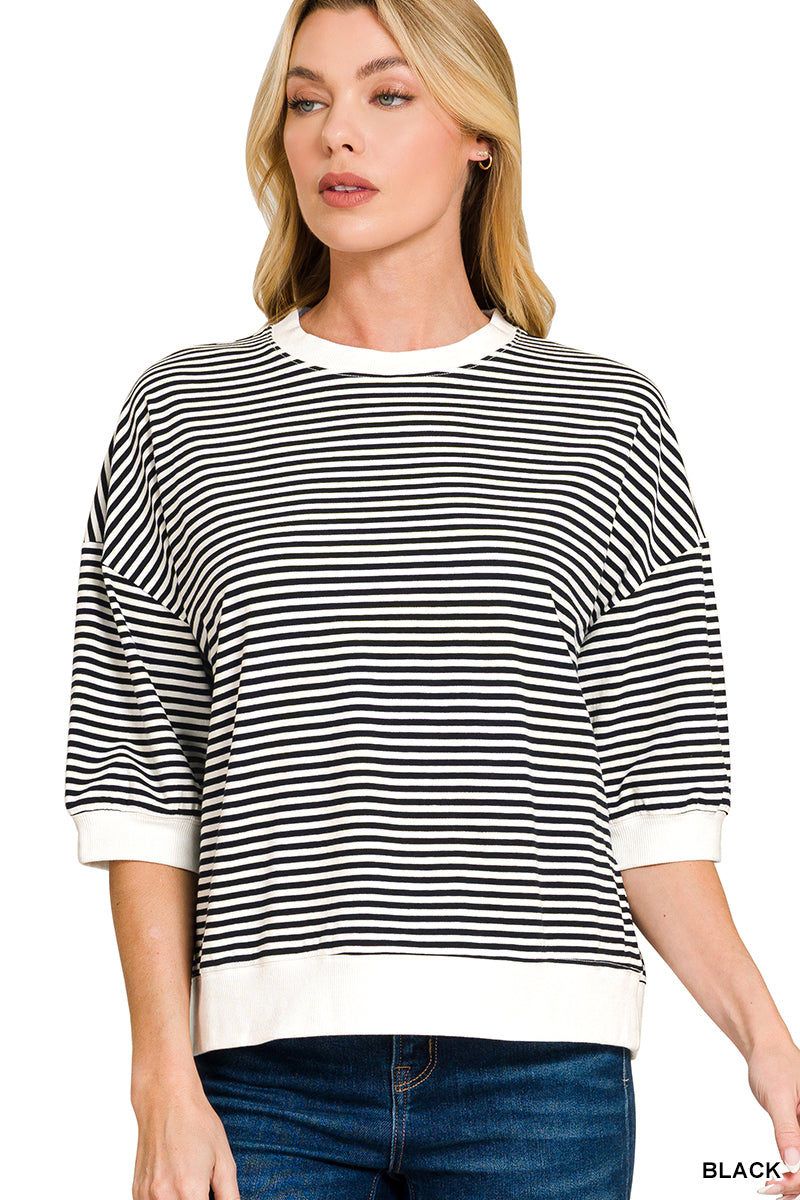 Striped Contrast Top | Black | PLUS