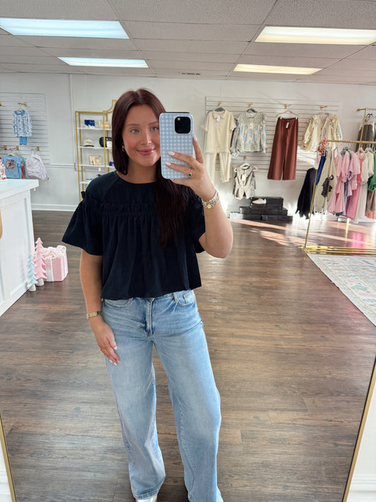 Navy Ruffle Blouse